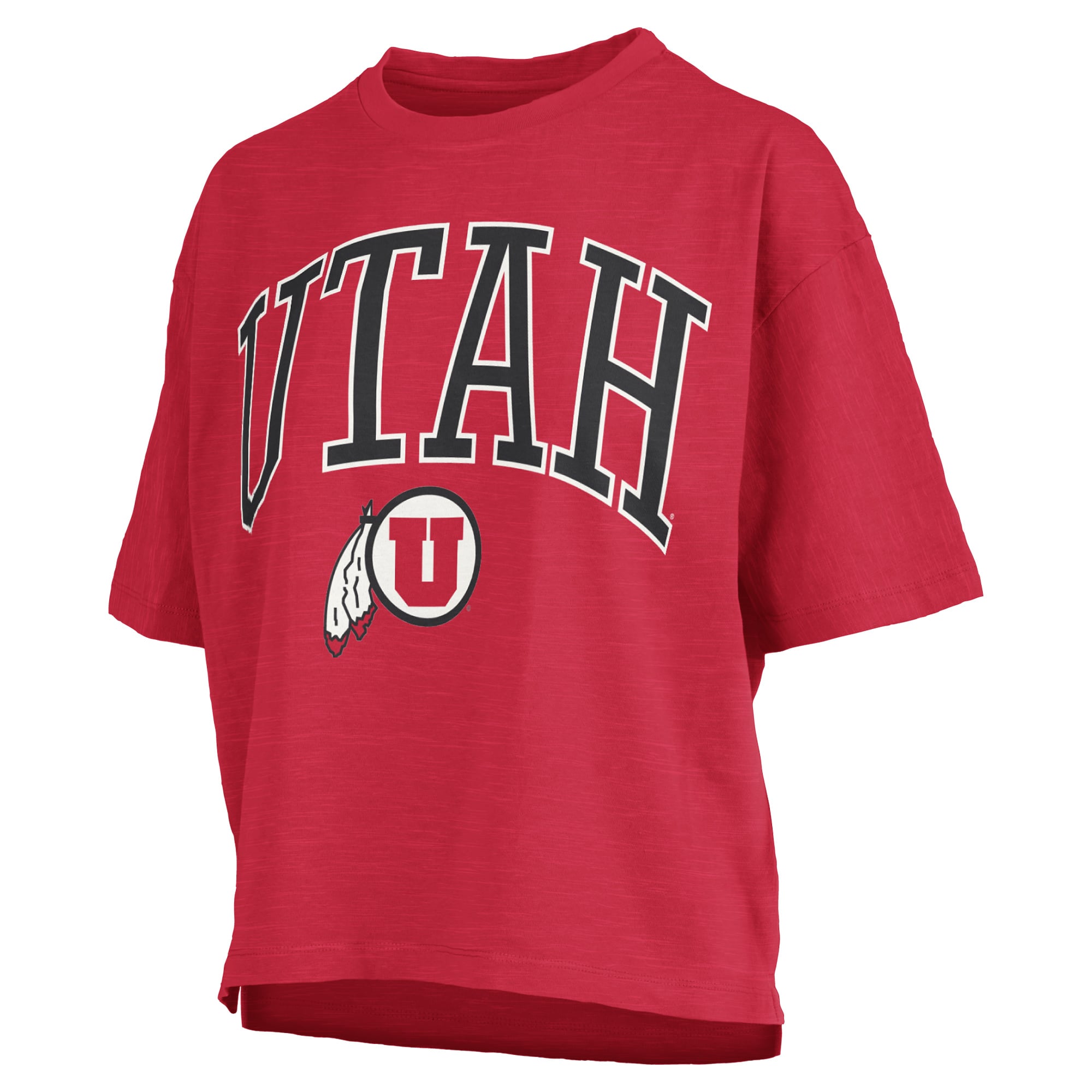 Women's Pressbox Red Utah Utes Oversized Nelson Arch Over Logo Slub T-Shirt