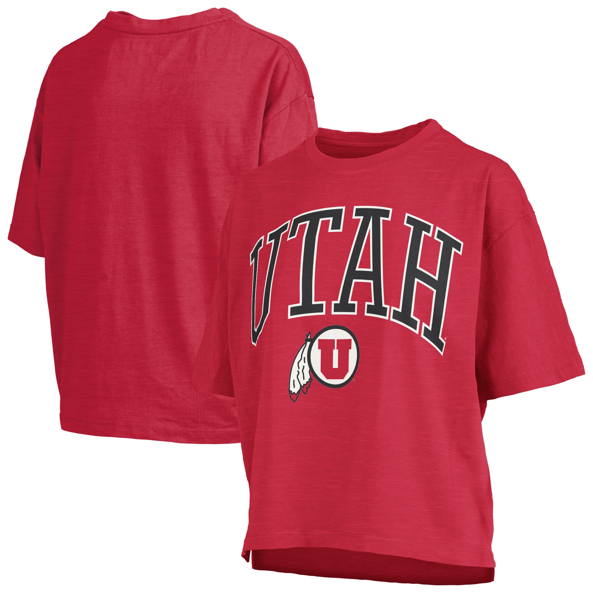 Women's Pressbox Red Utah Utes Oversized Nelson Arch Over Logo Slub T-Shirt