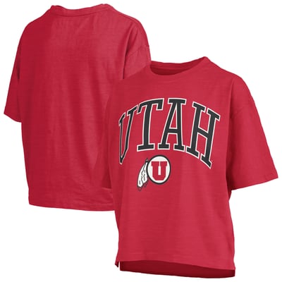 Utah Utes Pressbox Women's Oversized Nelson Arch Over Logo Slub T-Shirt - Red