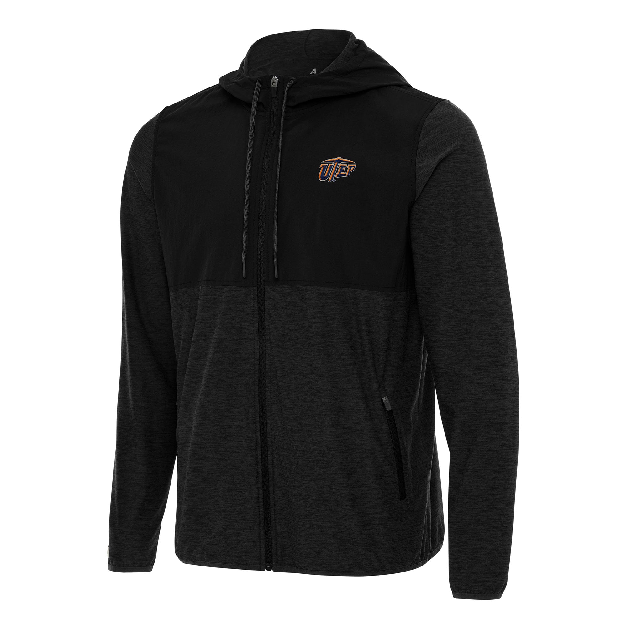 Men's Antigua Black UTEP Miners Sway Full-Zip Hoodie Jacket