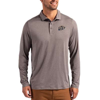  UTEP Miners Cutter & Buck Primary Coastline Epic Comfort Long-Sleeve Polo - Gray
