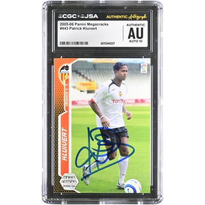 Carte autographiée de Patrick Kluivert (Valence CF) 2005-06 Panini Megacracks n° 443, authentifiée CGC AUTO 10
