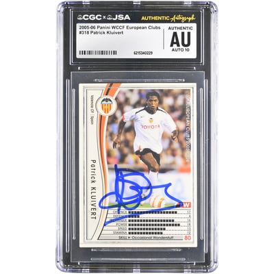Carte autographiée de Patrick Kluivert (Valence CF) 2005-06 Panini WCCF Clubs Européens n° 318, authentifiée CGC AUTO 10