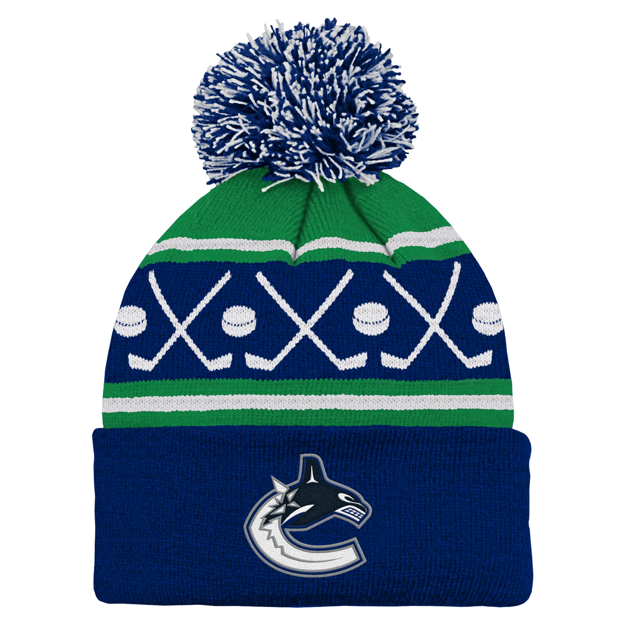 Bonnet à revers bleu/vert Vancouver Canucks Face-Off pour bébé Outerstuff avec pompon