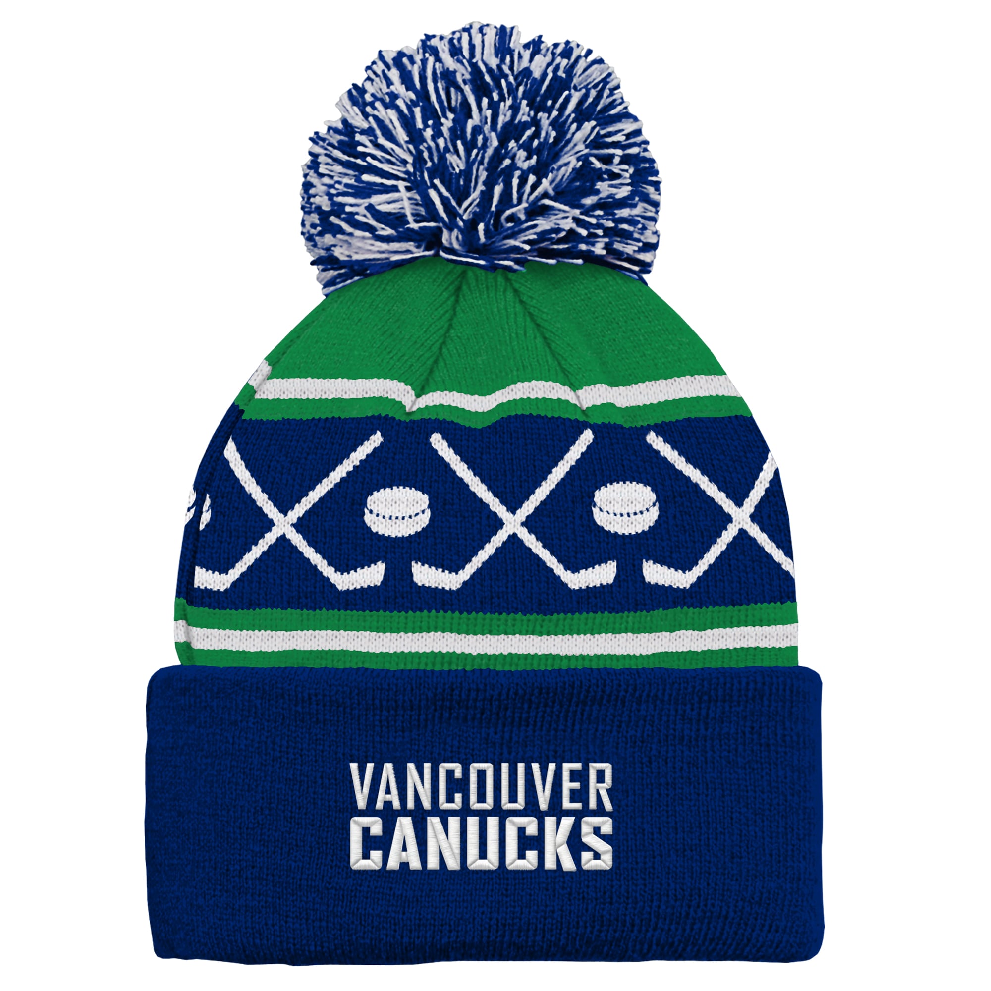 Bonnet à revers bleu/vert Vancouver Canucks Face-Off pour bébé Outerstuff avec pompon