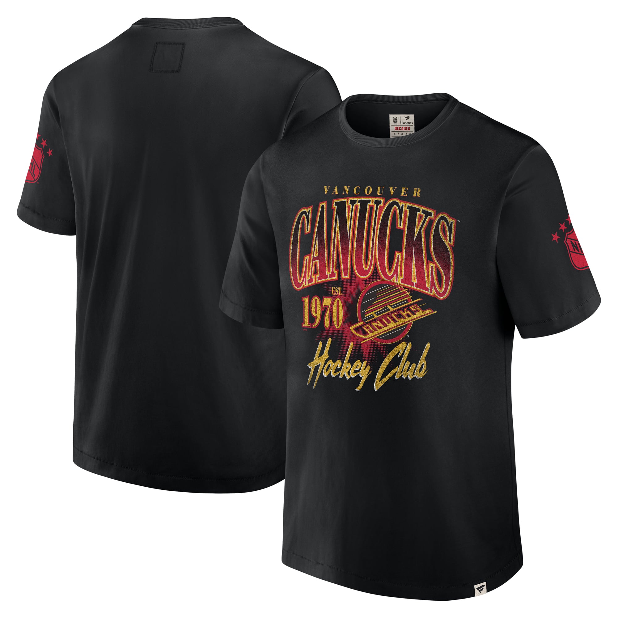 T-shirt noir pour homme Fanatics Vancouver Canucks Collection Décennies, conçu durer