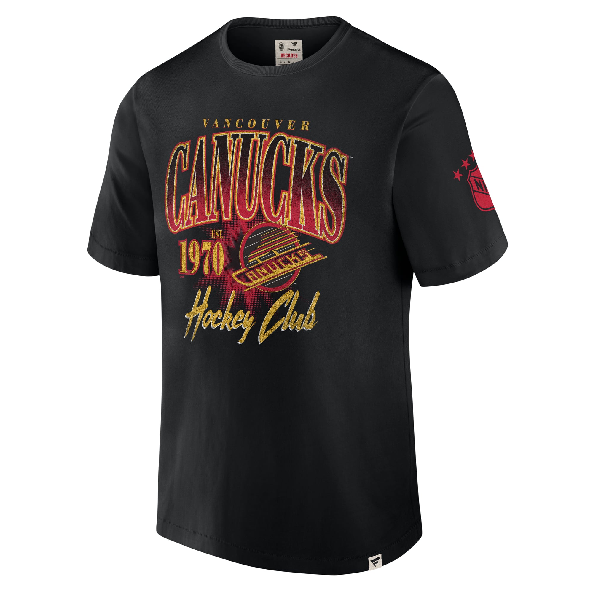 T-shirt noir pour homme Fanatics Vancouver Canucks Collection Décennies, conçu durer