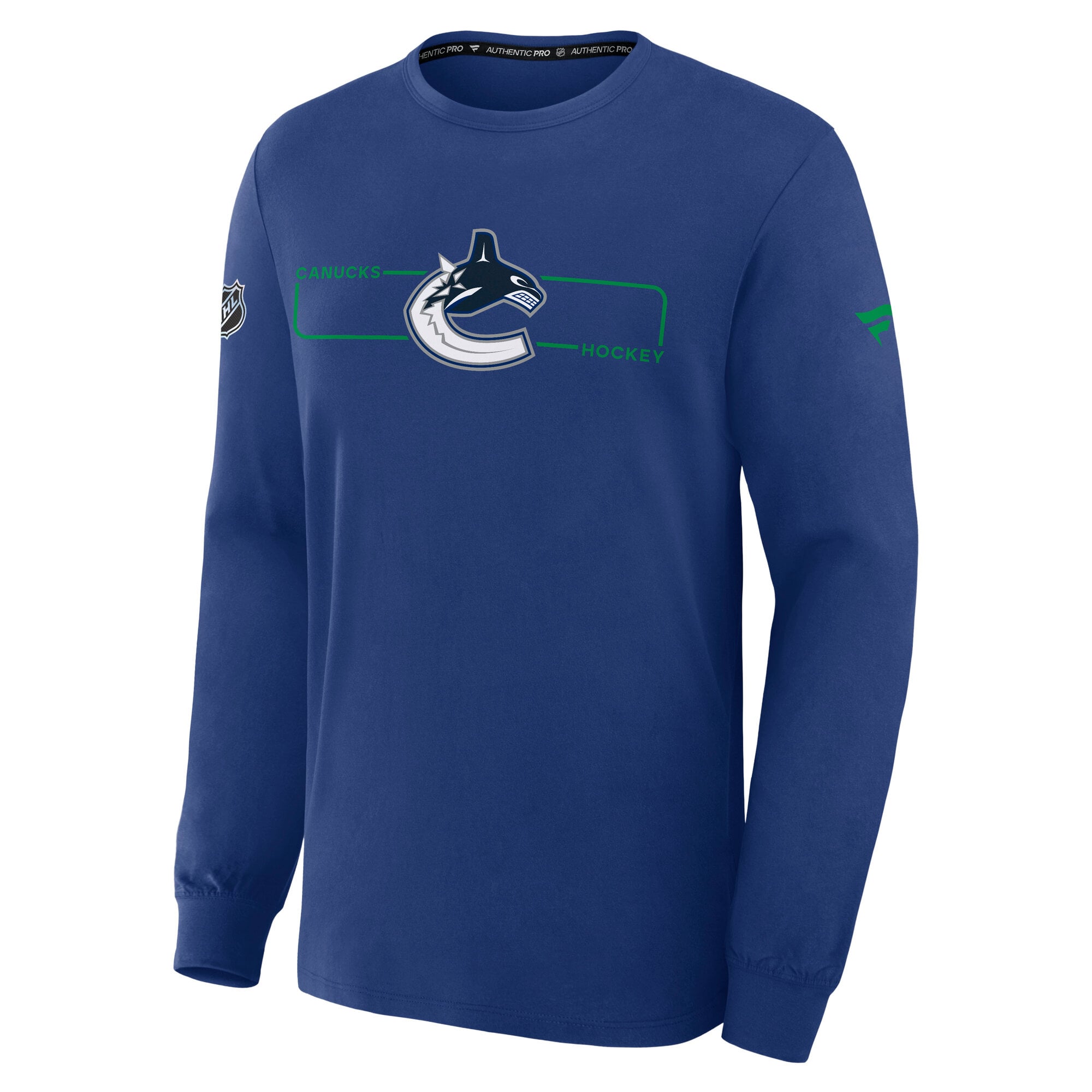 T-shirt à manches longues Fanatics Blue Vancouver Canucks Authentic Pro avec logo principal