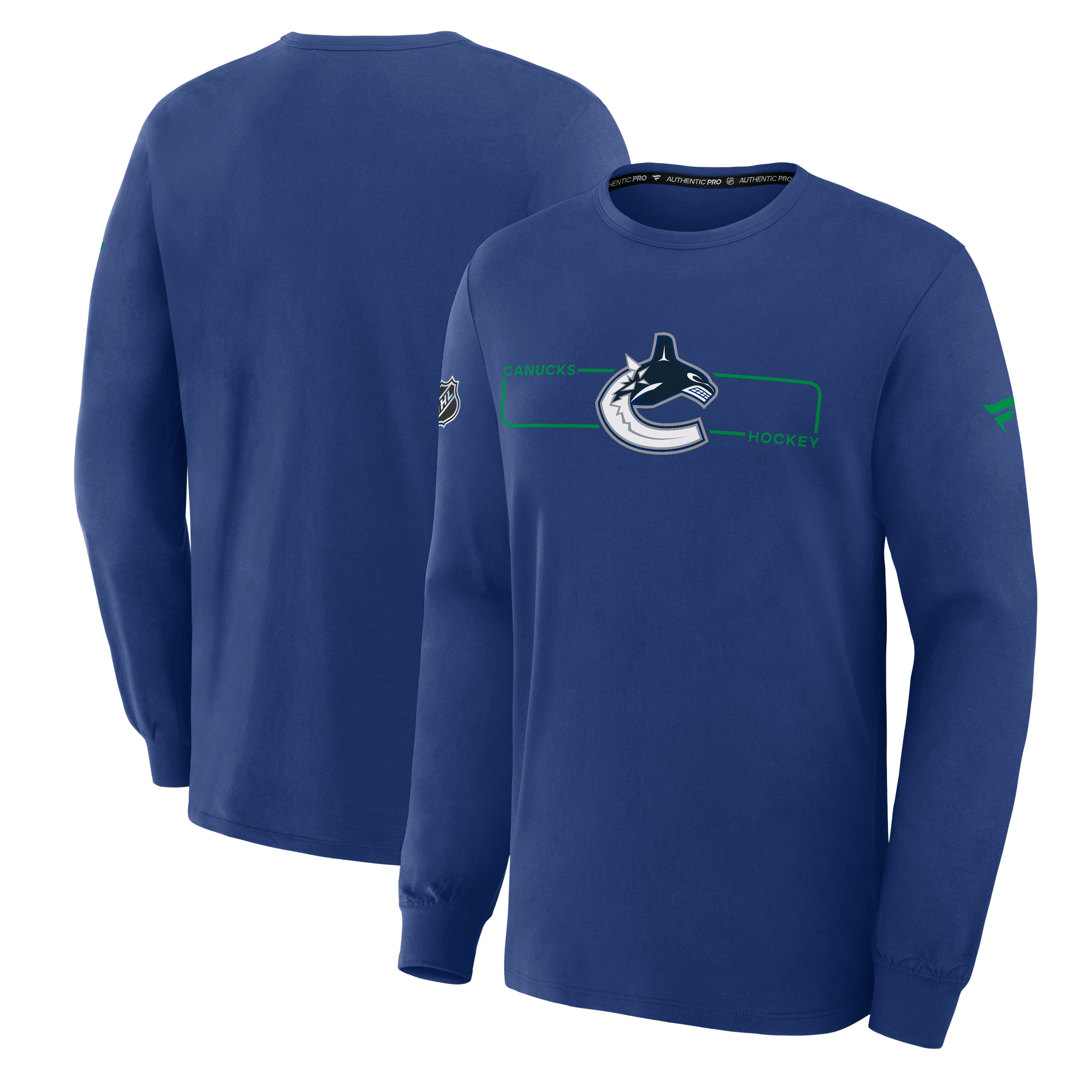 T-shirt à manches longues Fanatics Blue Vancouver Canucks Authentic Pro avec logo principal