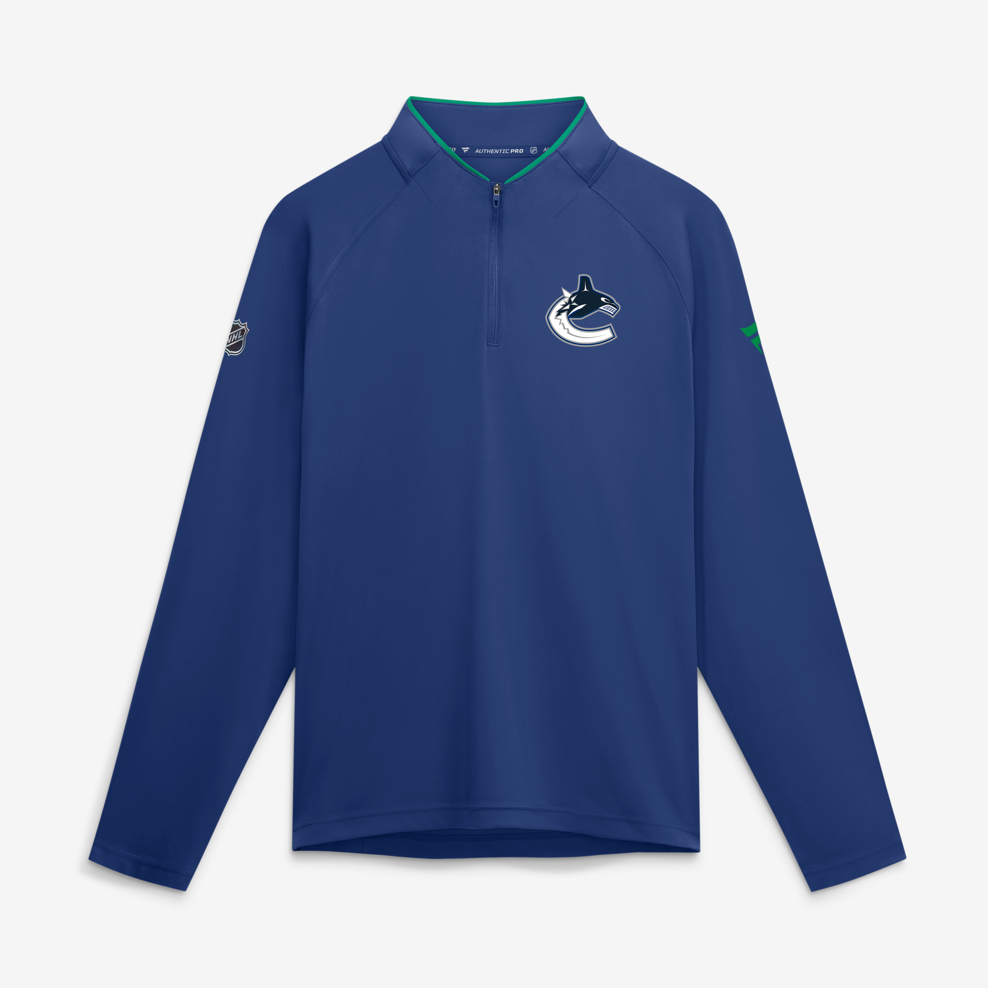 Pull-over léger à col zippé au quart de pouce, authentique Vancouver Canucks, bleu Fanatics, pour homme