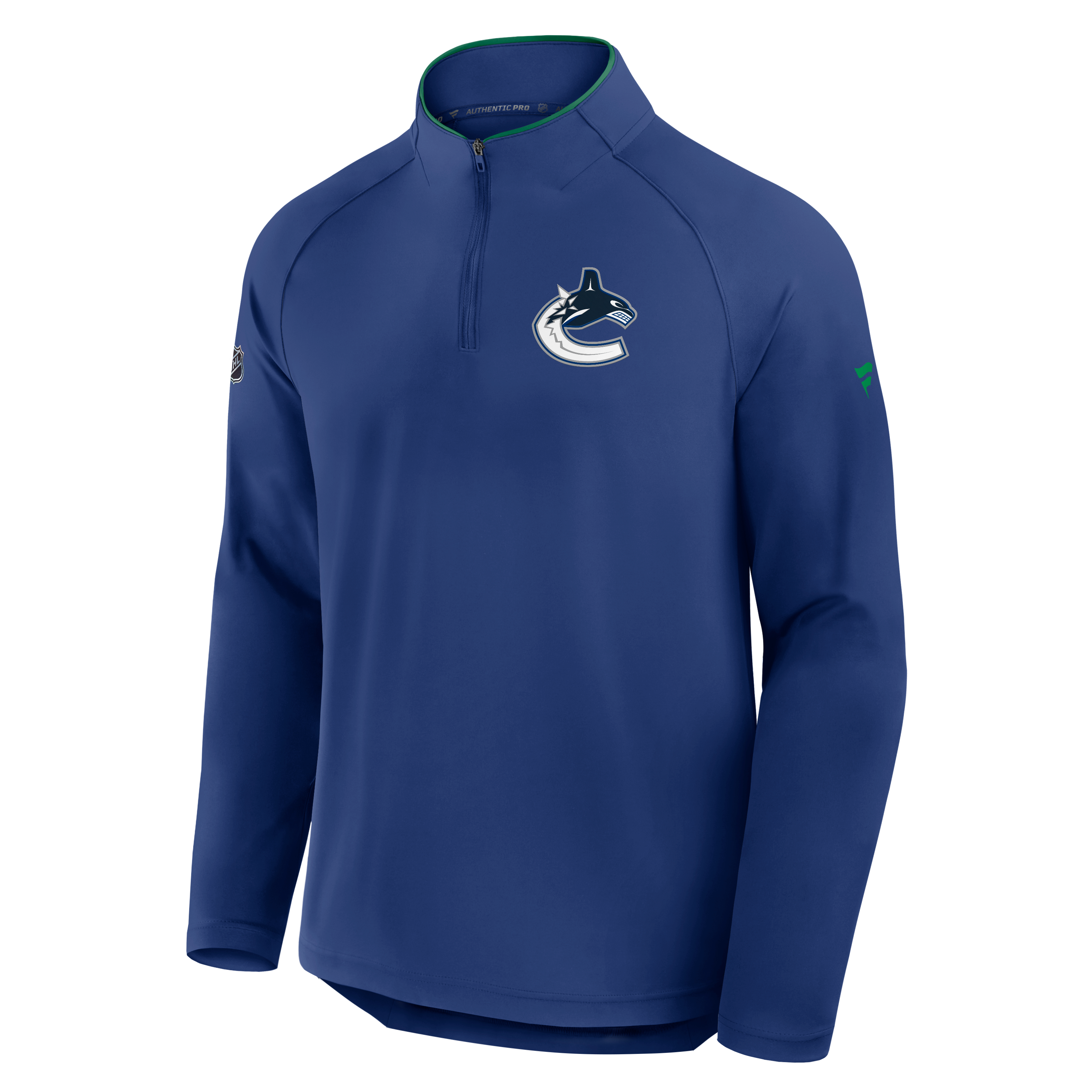 Pull-over léger à col zippé au quart de pouce, authentique Vancouver Canucks, bleu Fanatics, pour homme