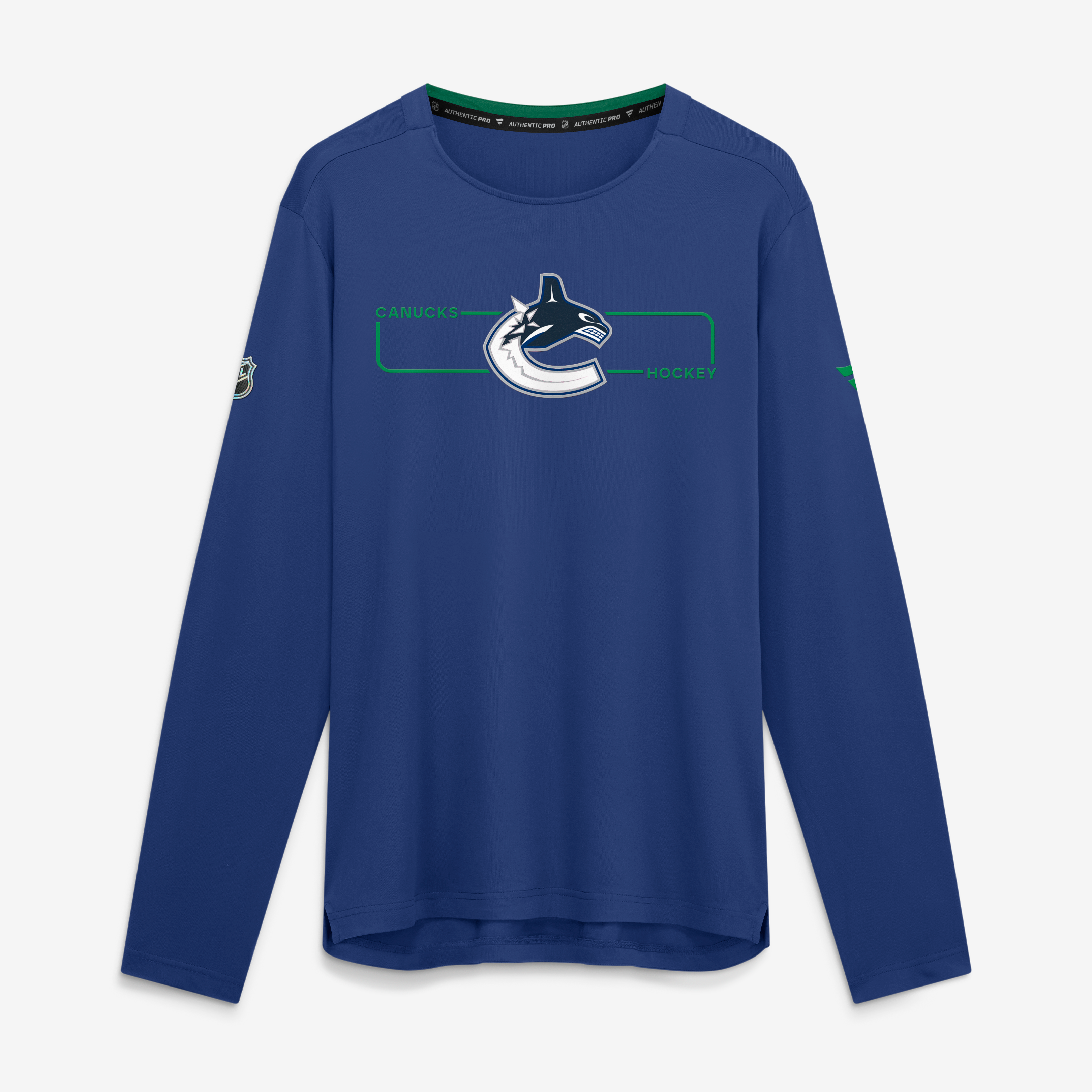 T-shirt à manches longues authentique Pro Rink Tech des Canucks de Vancouver, bleu Fanatics, pour homme