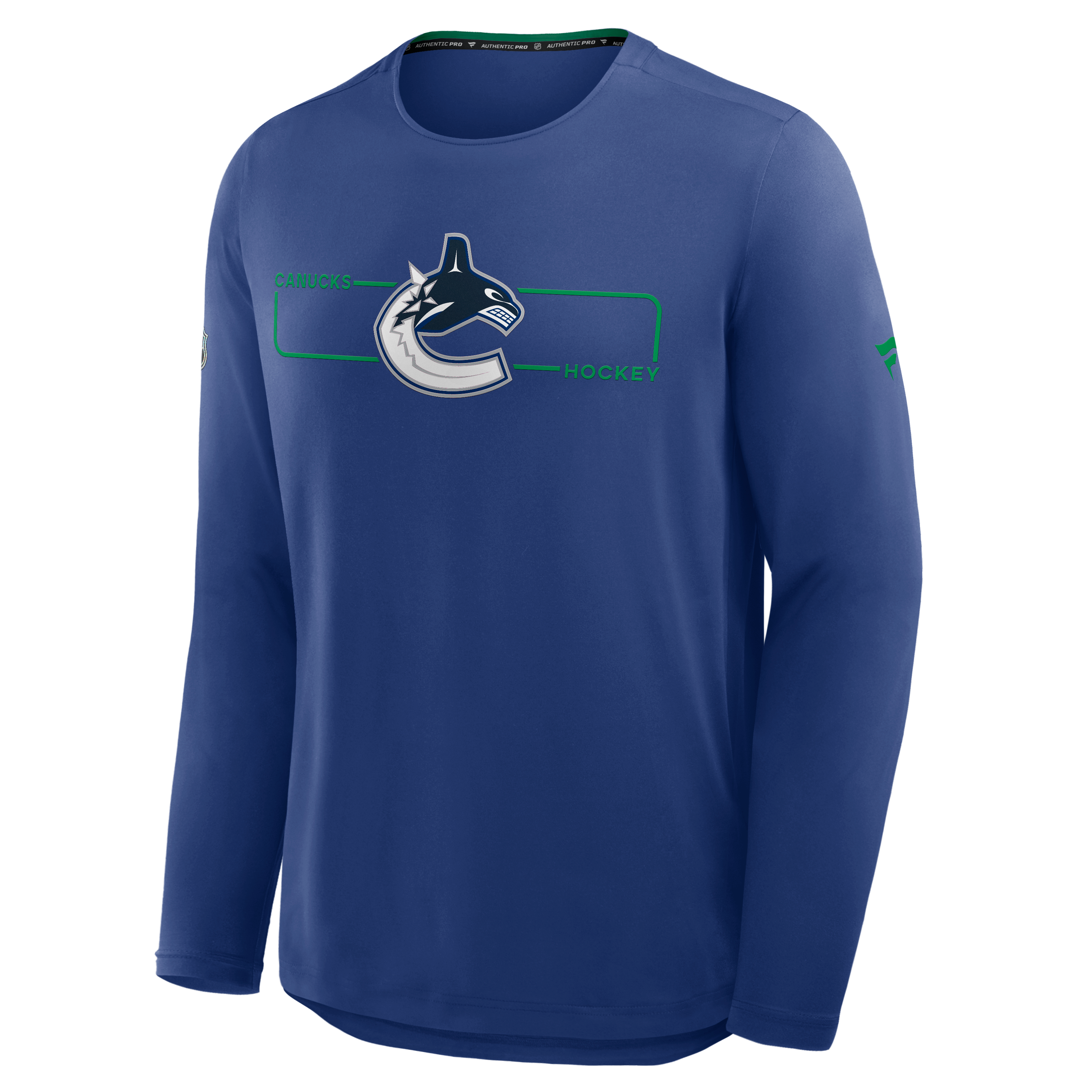 T-shirt à manches longues authentique Pro Rink Tech des Canucks de Vancouver, bleu Fanatics, pour homme
