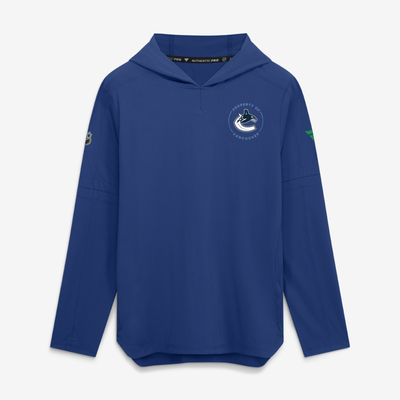 Men's Vancouver Canucks Fanatics Blue Authentic Pro Train Lightweight Pullover Hoodie