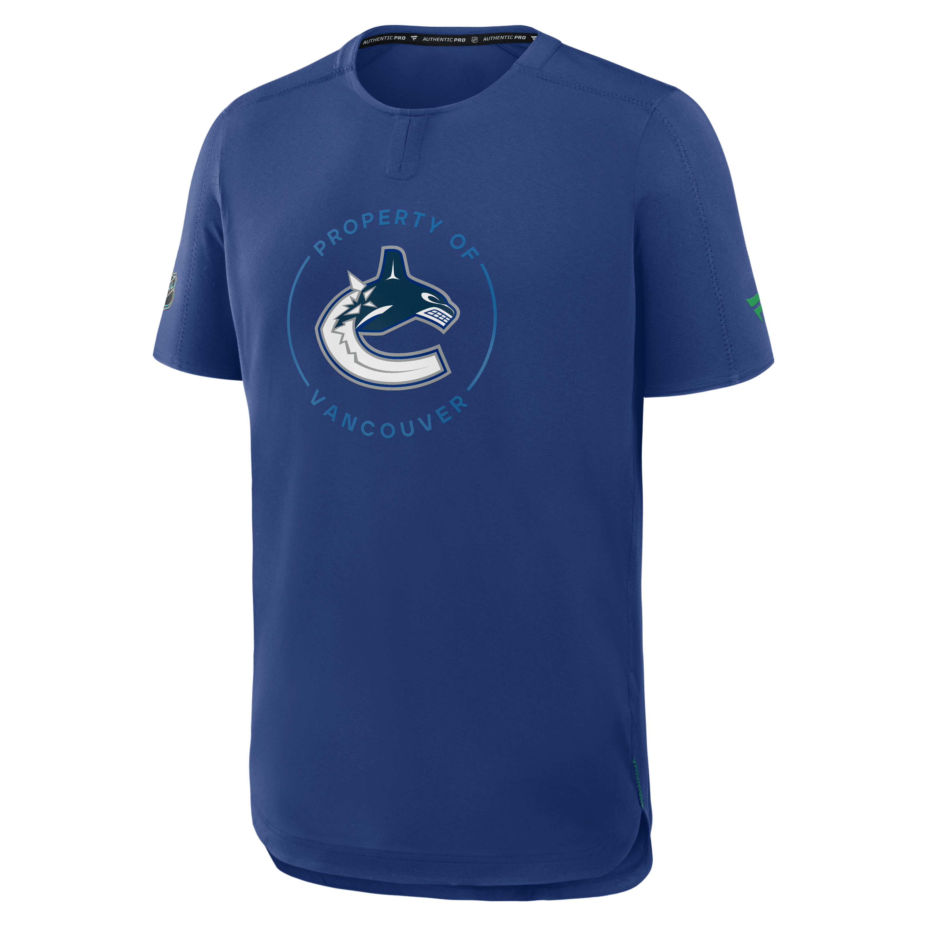 T-shirt de performance authentique Pro Train bleu Vancouver Canucks Fanatics pour homme
