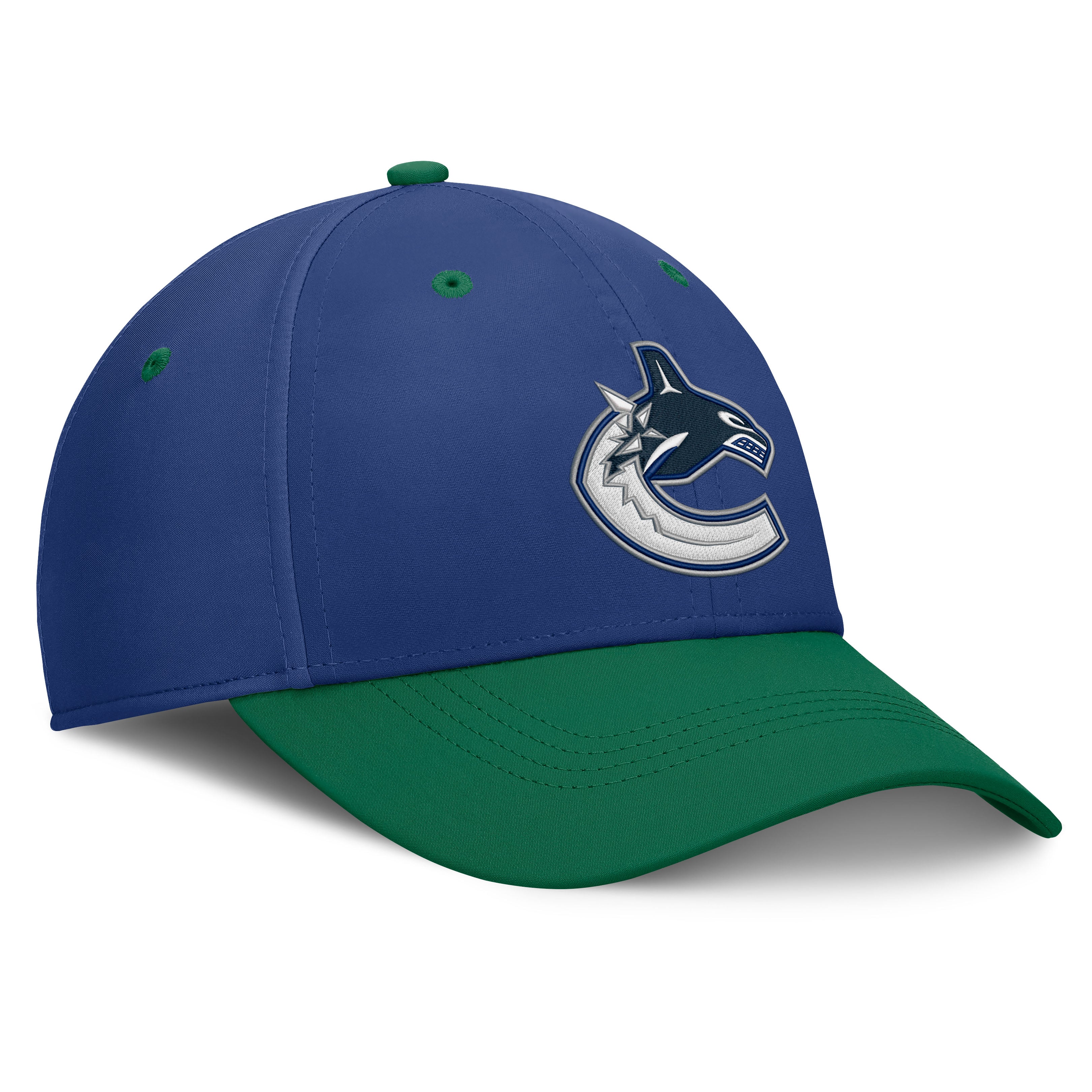 Casquette extensible authentique Pro Rink Fanatics bleue/verte pour homme des Canucks de Vancouver