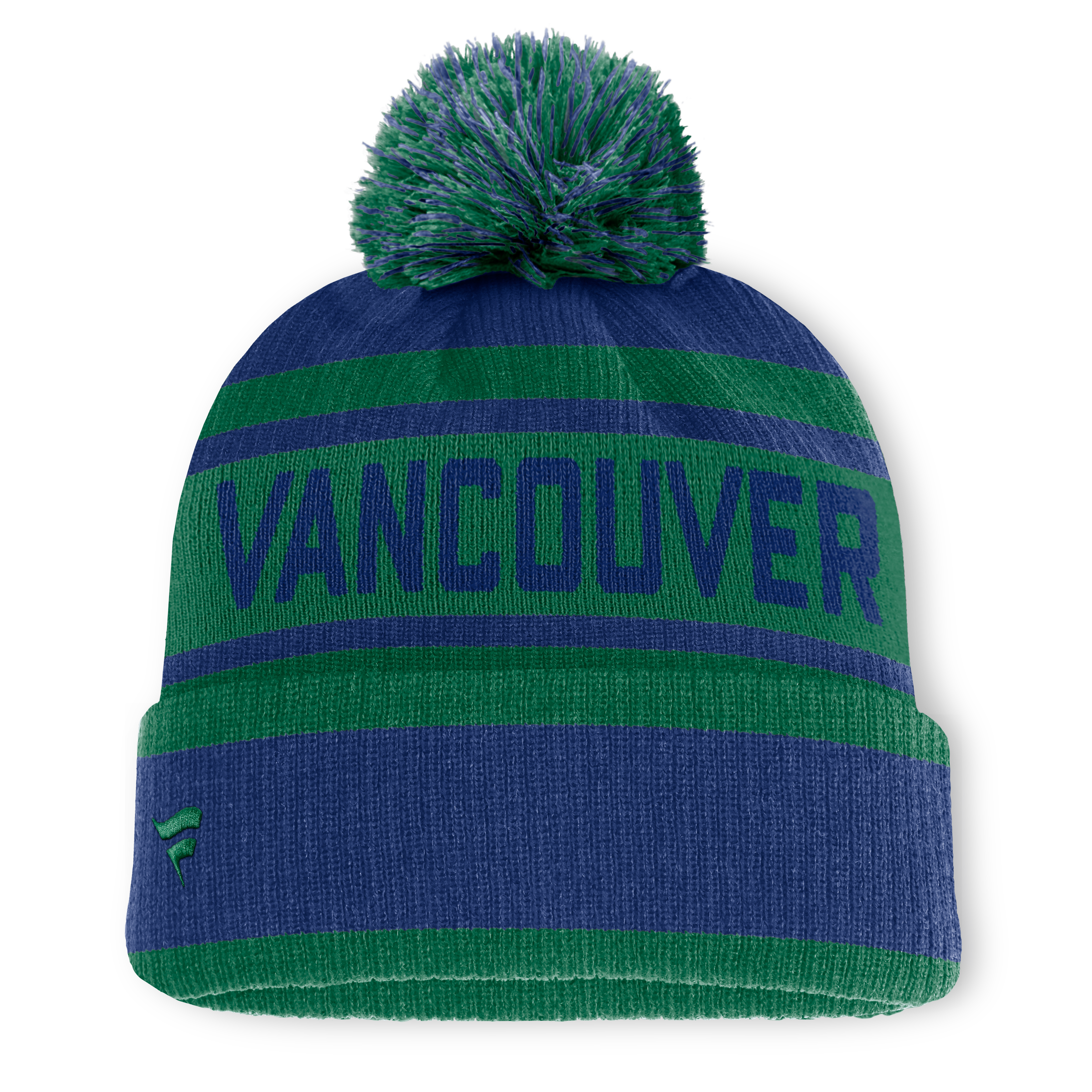 Bonnet à revers bleu/vert Vancouver Canucks Fundamental pour homme, avec pompon