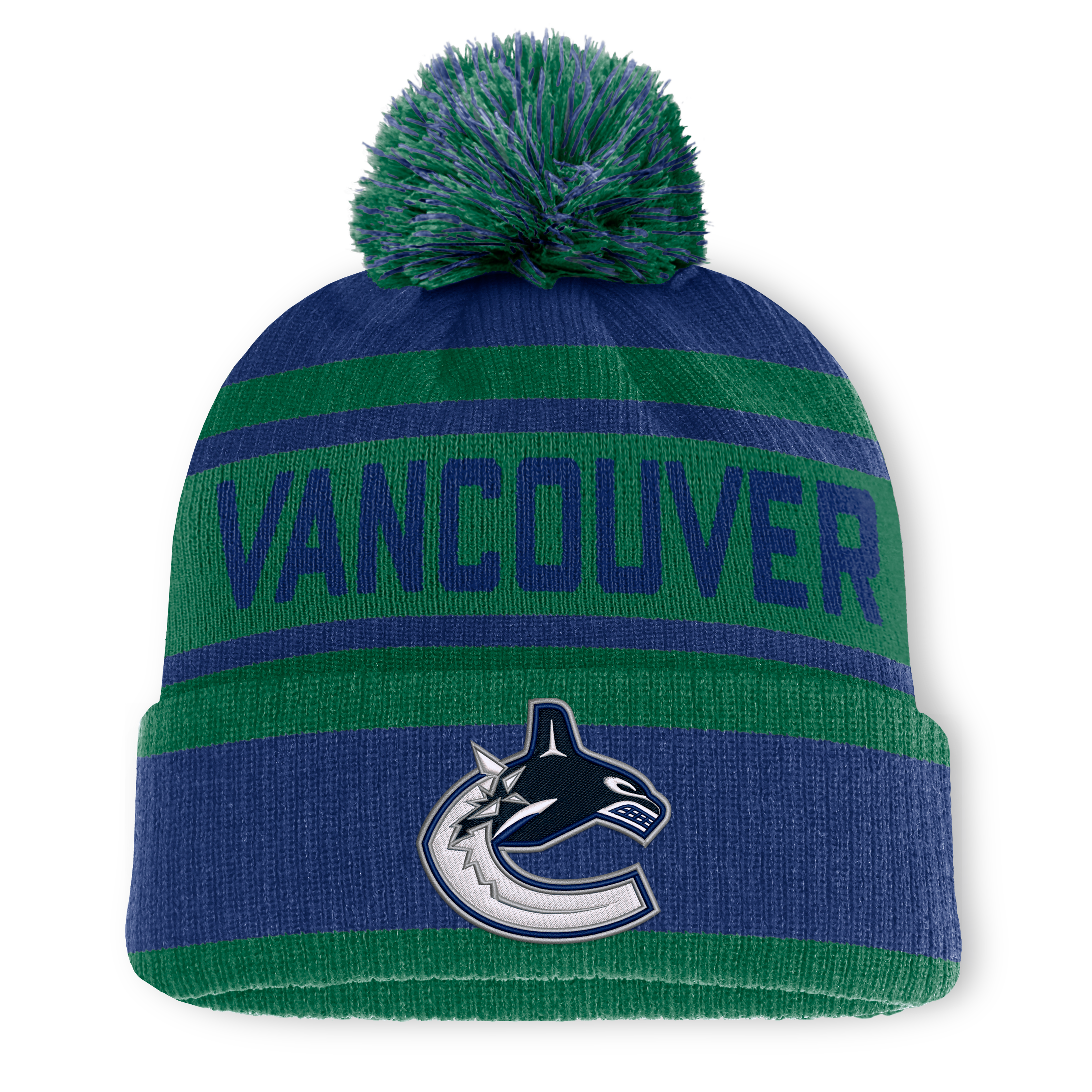 Men's Fanatics Blue/Green Vancouver Canucks Fundamental Cuffed Knit Hat with Pom