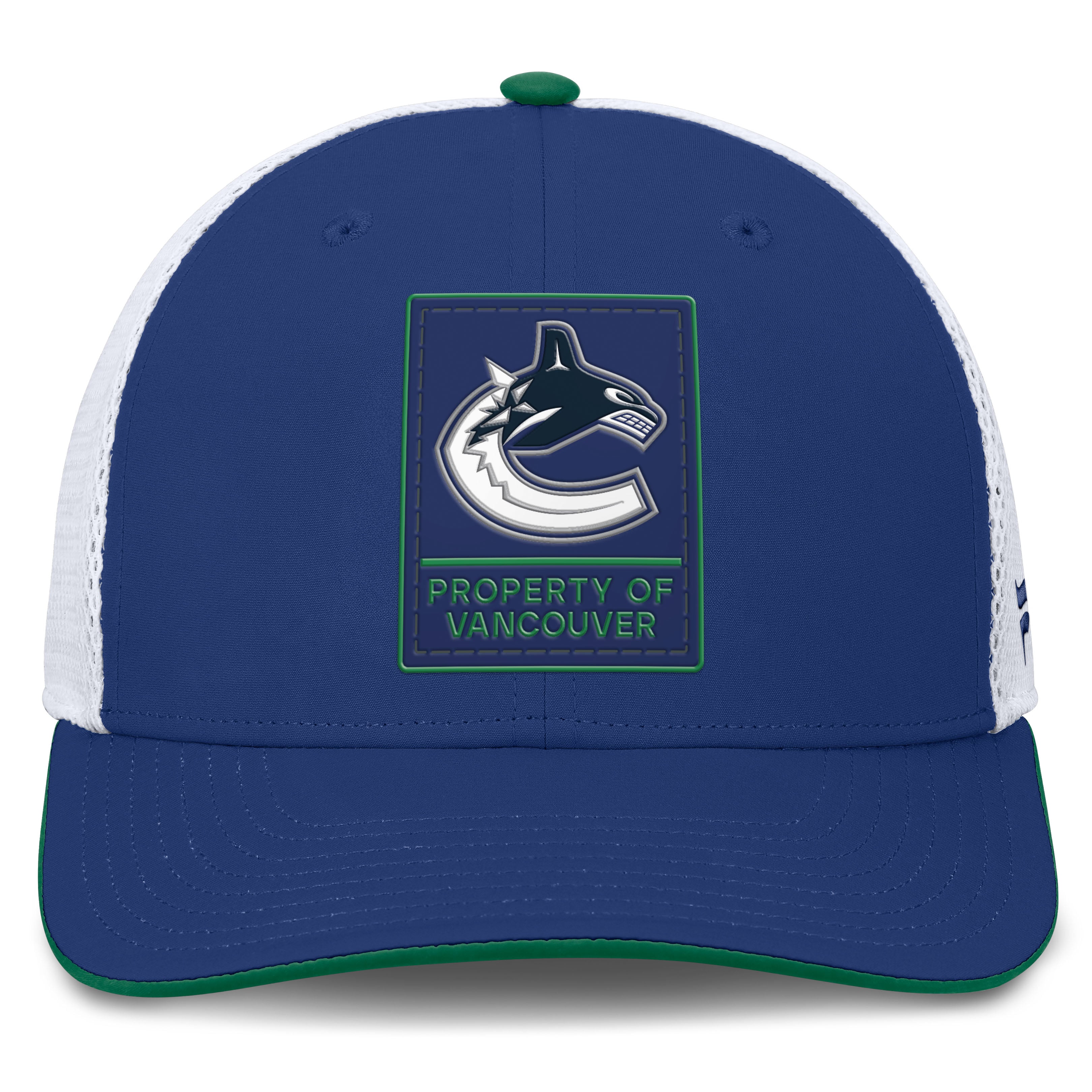 Men's Fanatics /White Vancouver Canucks Authentic Pro Rink Mid-Crown Adjustable Trucker Hat