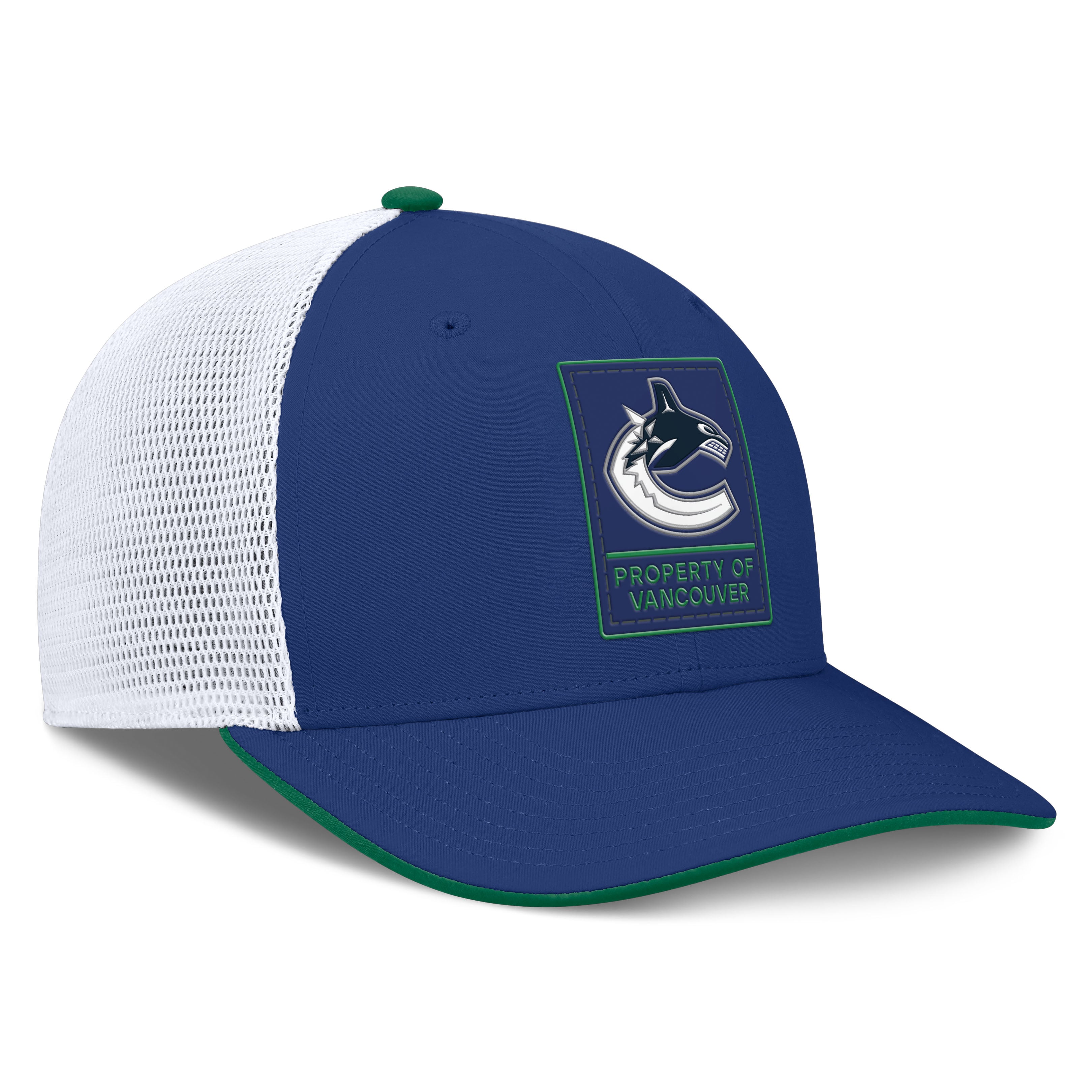 Men's Fanatics /White Vancouver Canucks Authentic Pro Rink Mid-Crown Adjustable Trucker Hat