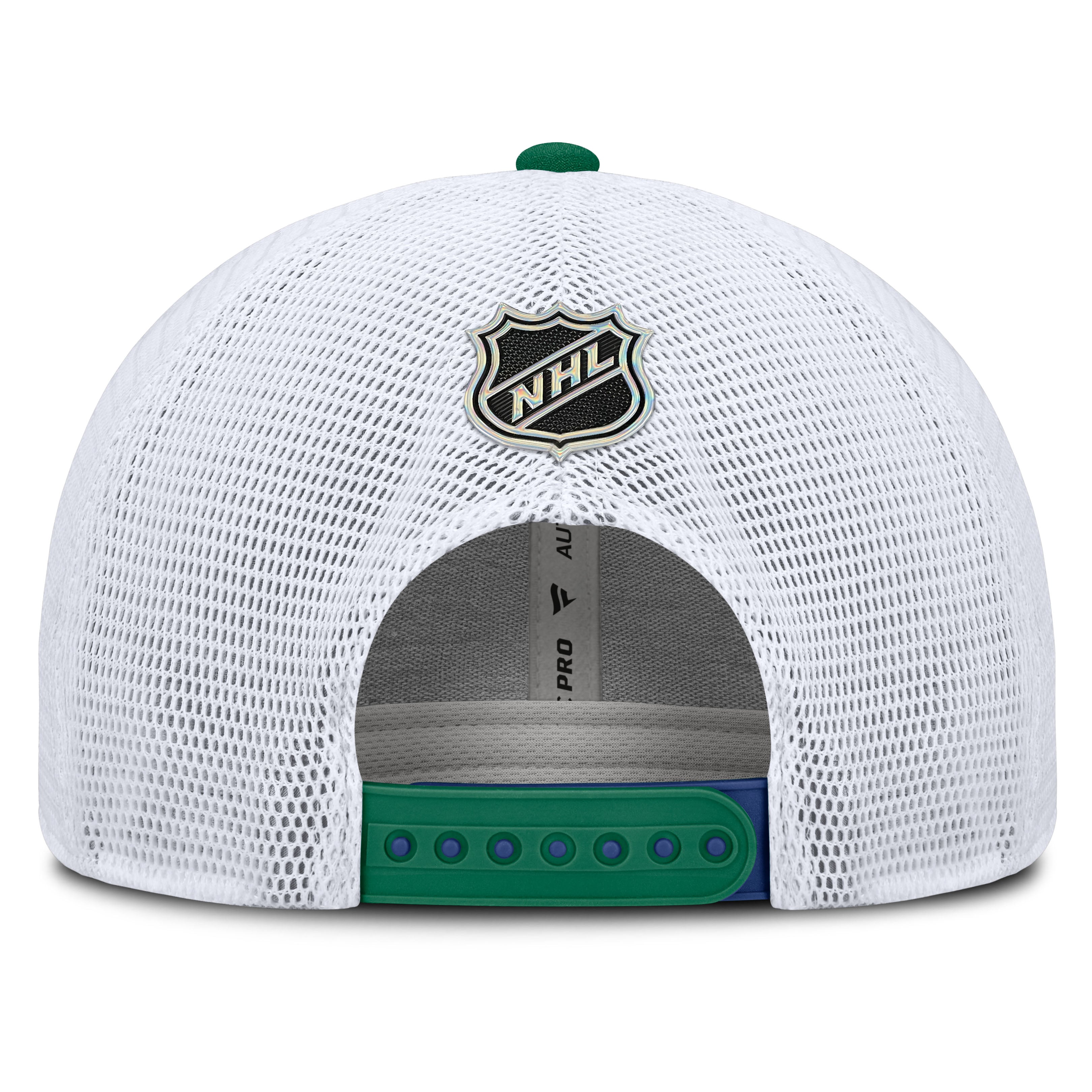 Men's Fanatics /White Vancouver Canucks Authentic Pro Rink Mid-Crown Adjustable Trucker Hat