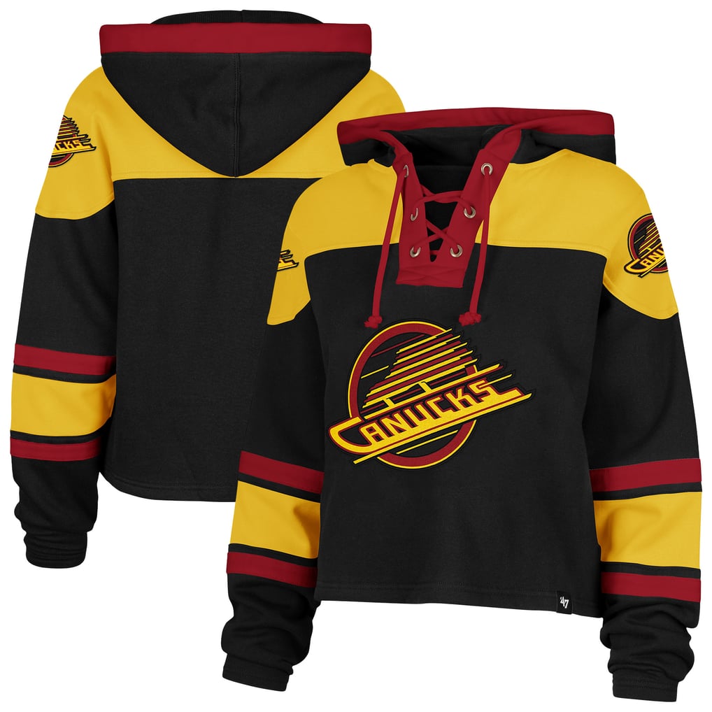Women's Vancouver Canucks '47 Black Cropped Superior Lacer Pullover Hoodie