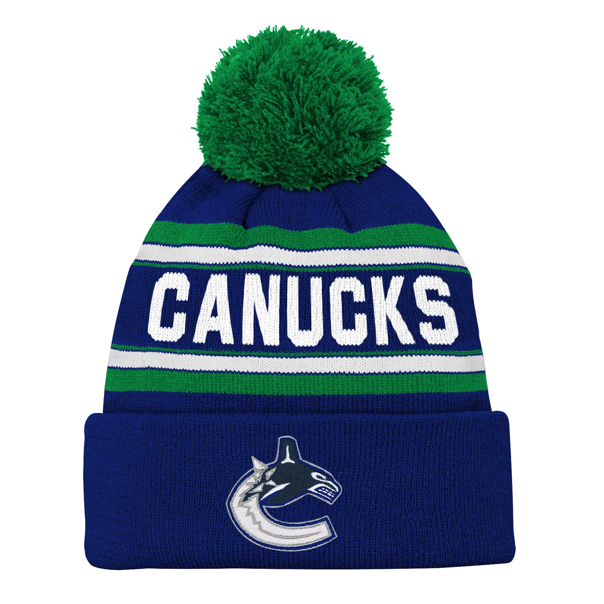 Bonnet en tricot jacquard bleu à revers et pompon Youth Outerstuff des Vancouver Canucks