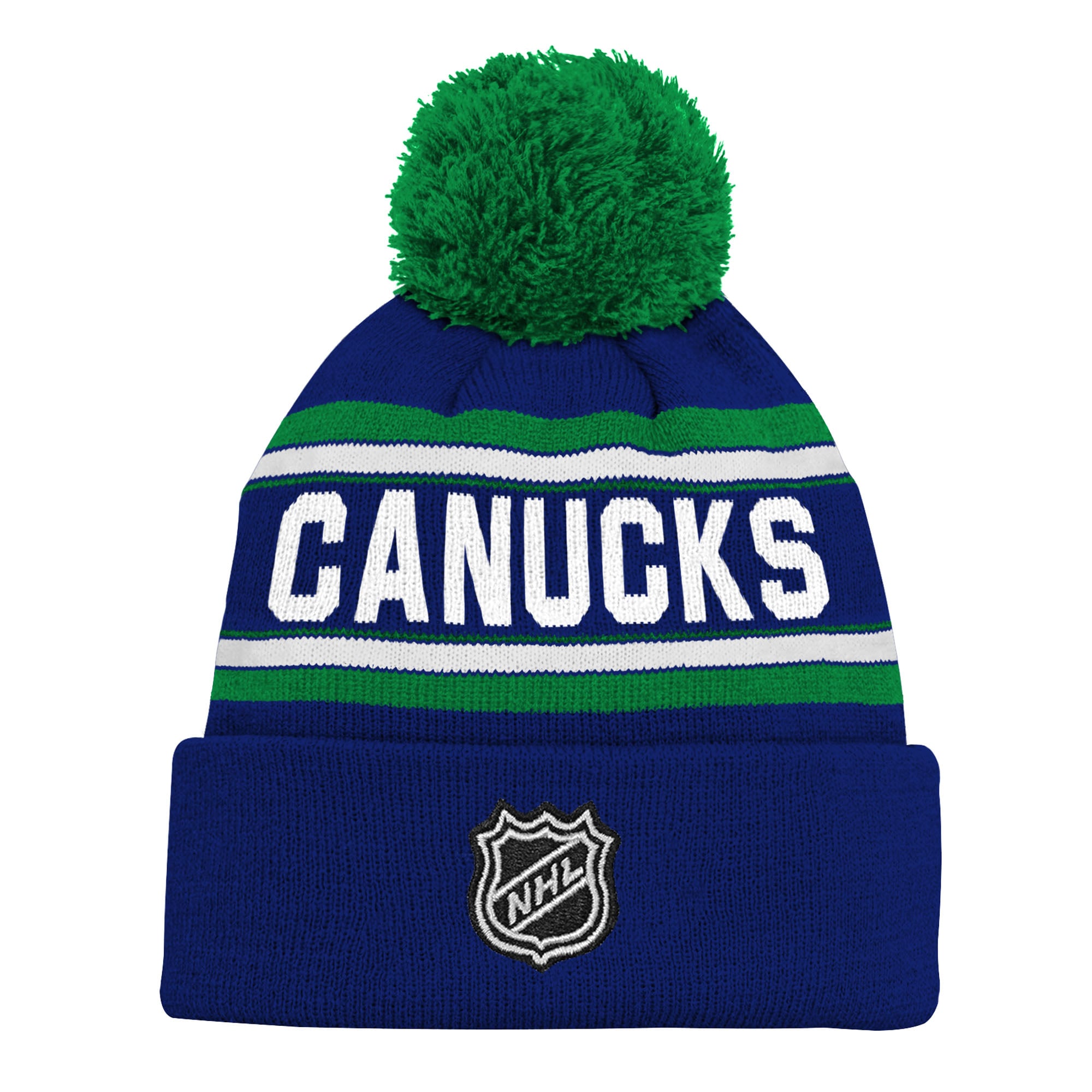 Bonnet en tricot jacquard bleu à revers et pompon Youth Outerstuff des Vancouver Canucks