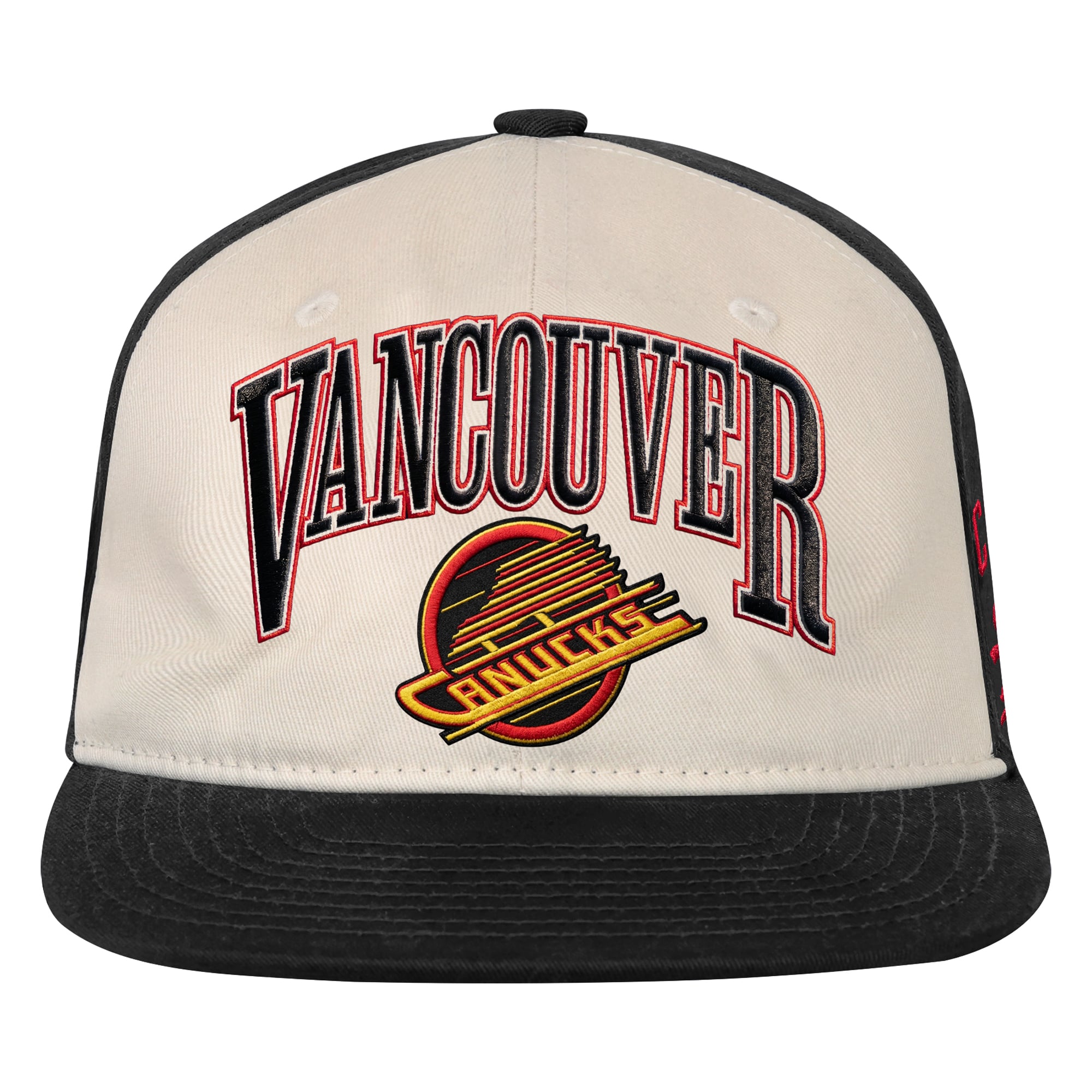 Casquette à pression Outerstuff crème/noire pour jeunes des Canucks de Vancouver