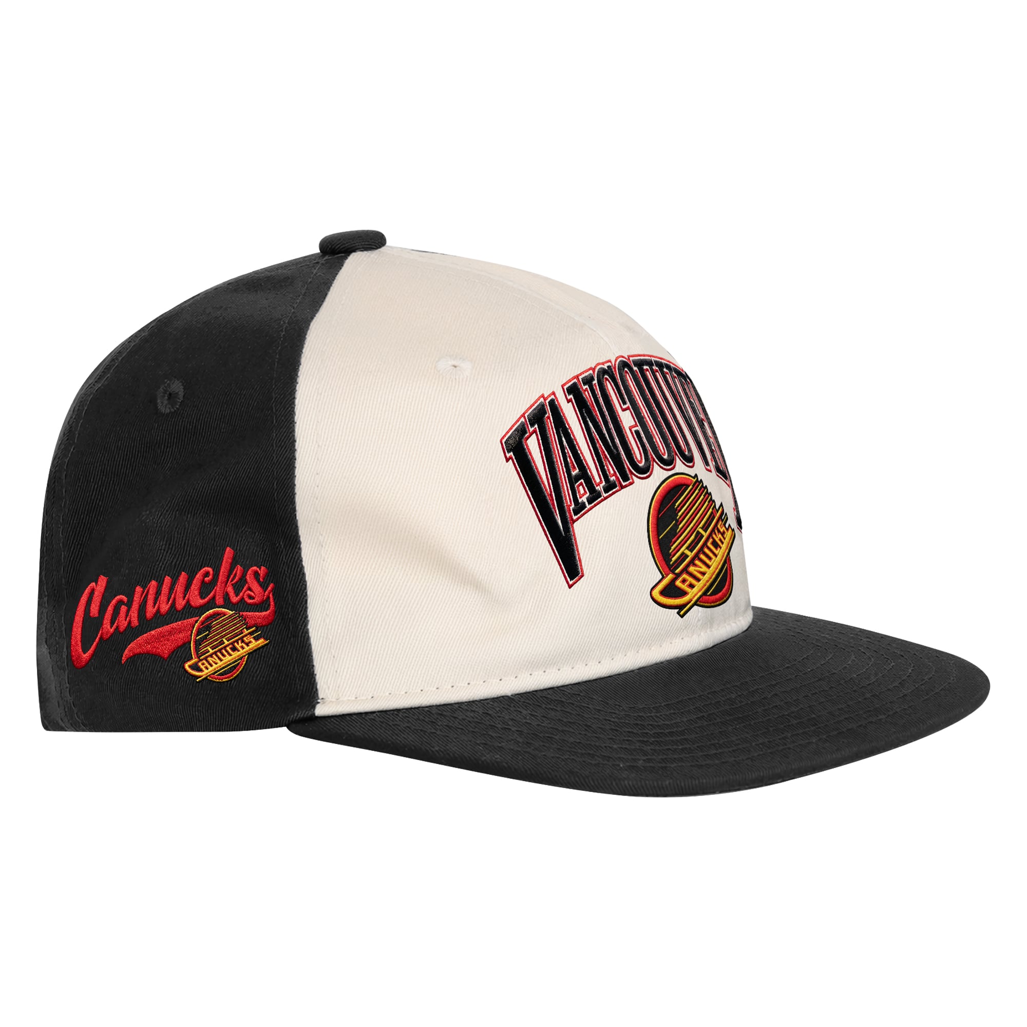 Casquette à pression Outerstuff crème/noire pour jeunes des Canucks de Vancouver