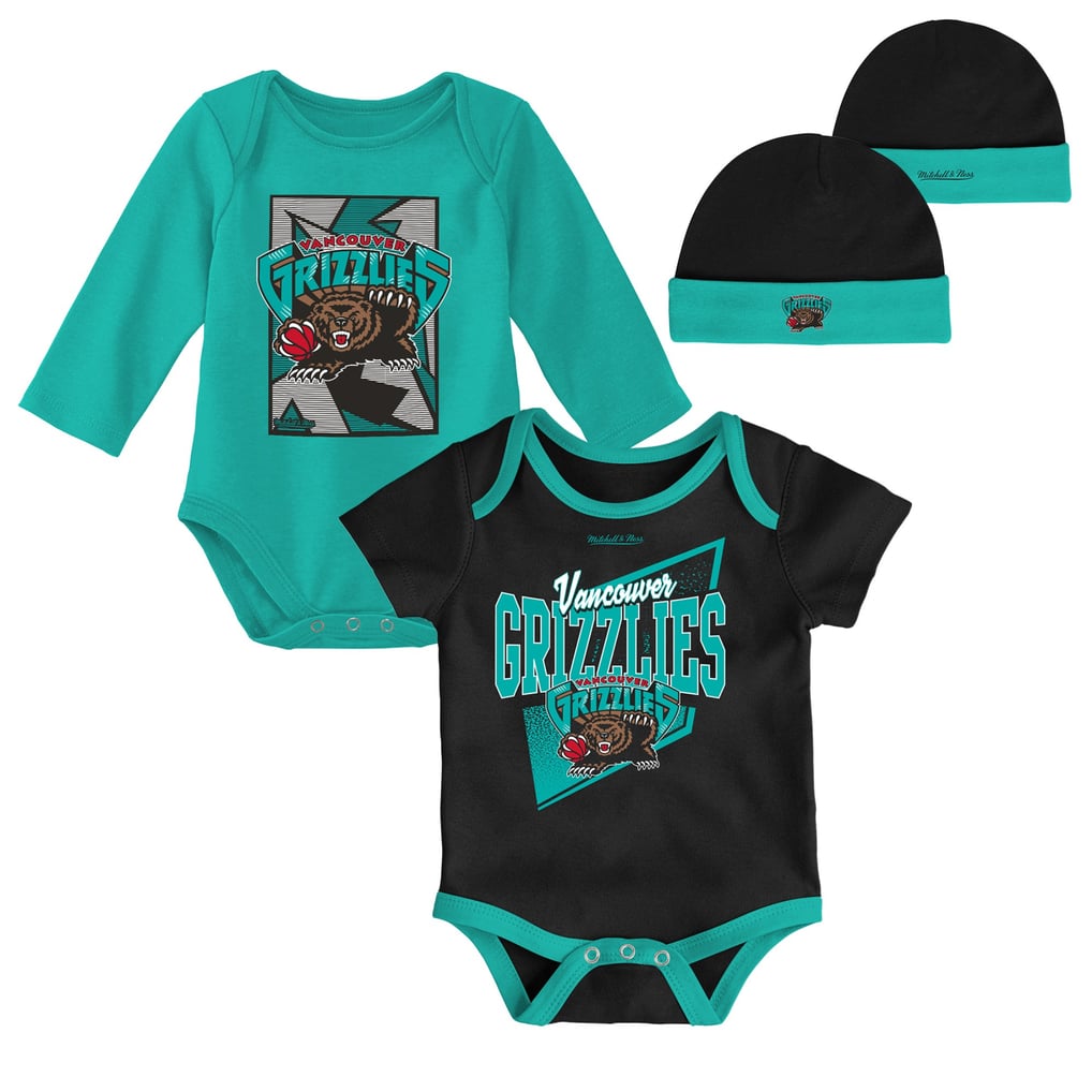 Vancouver Grizzlies Mitchell & Ness Infant Hardwood Classics Bodysuits & Cuffed Knit Hat Set - Black/Turquoise
