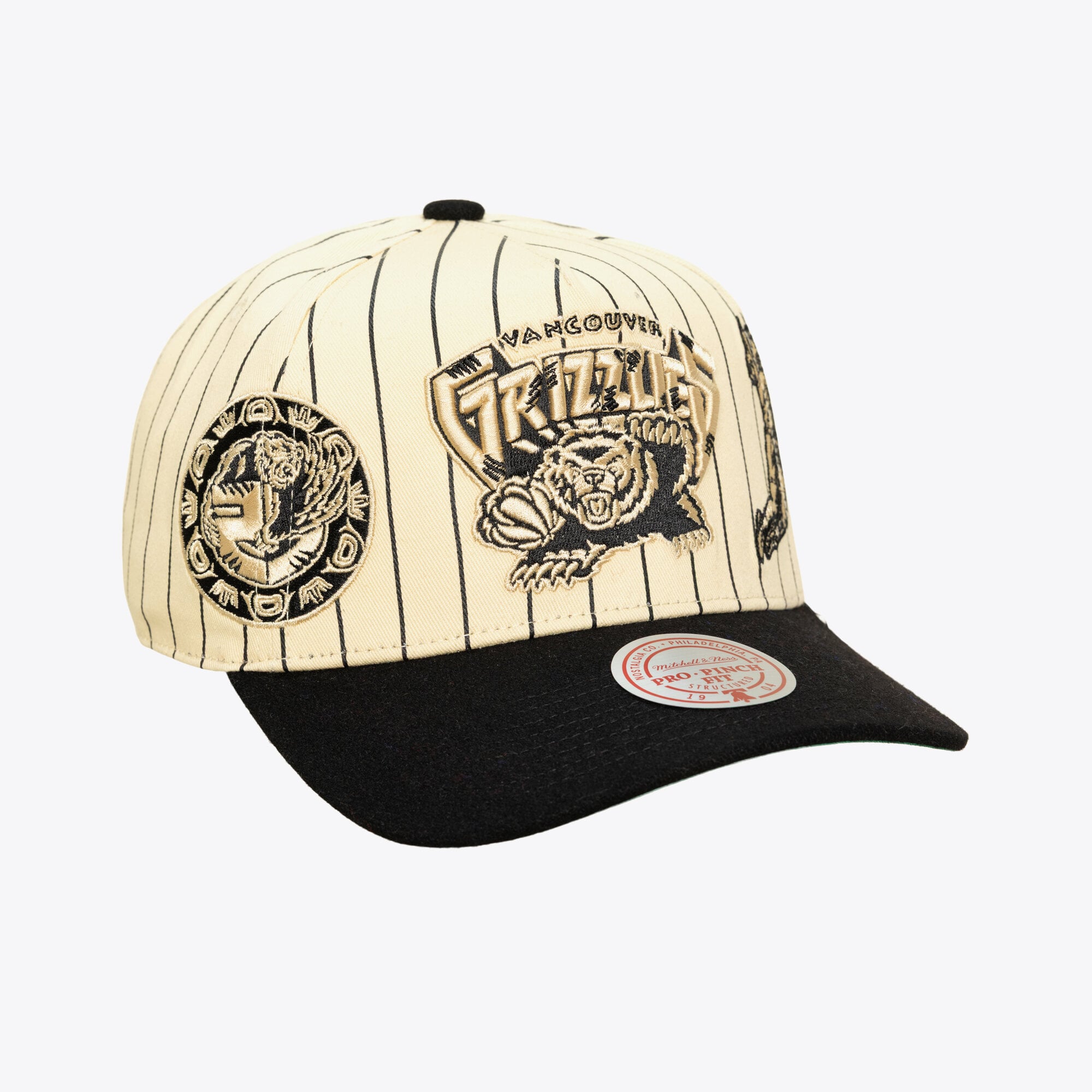 Men's Mitchell & Ness Cream Vancouver Grizzlies Hardwood Classics Retro Roots Stripe Pro Adjustable Hat