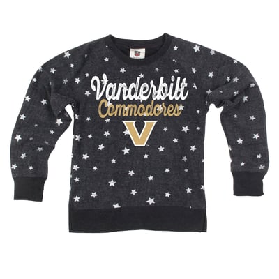 Vanderbilt Commodores Wes & Willy Girls Youth Shimmer Star Reverse Fleece Sweatshirt - Black