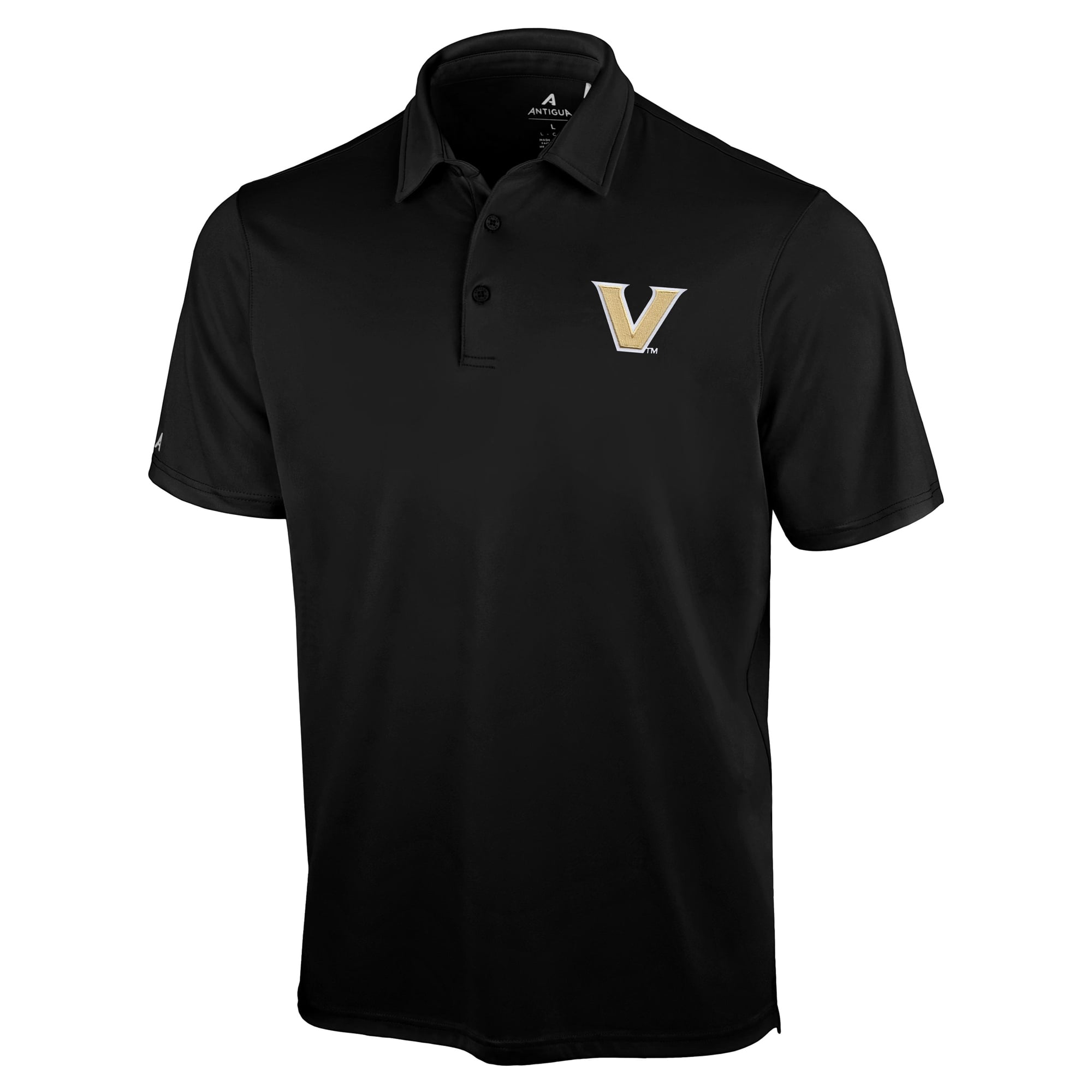 Polo Antigua noir pour homme, modèle Unshakeable Solid, porté par les Commodores de Vanderbilt.