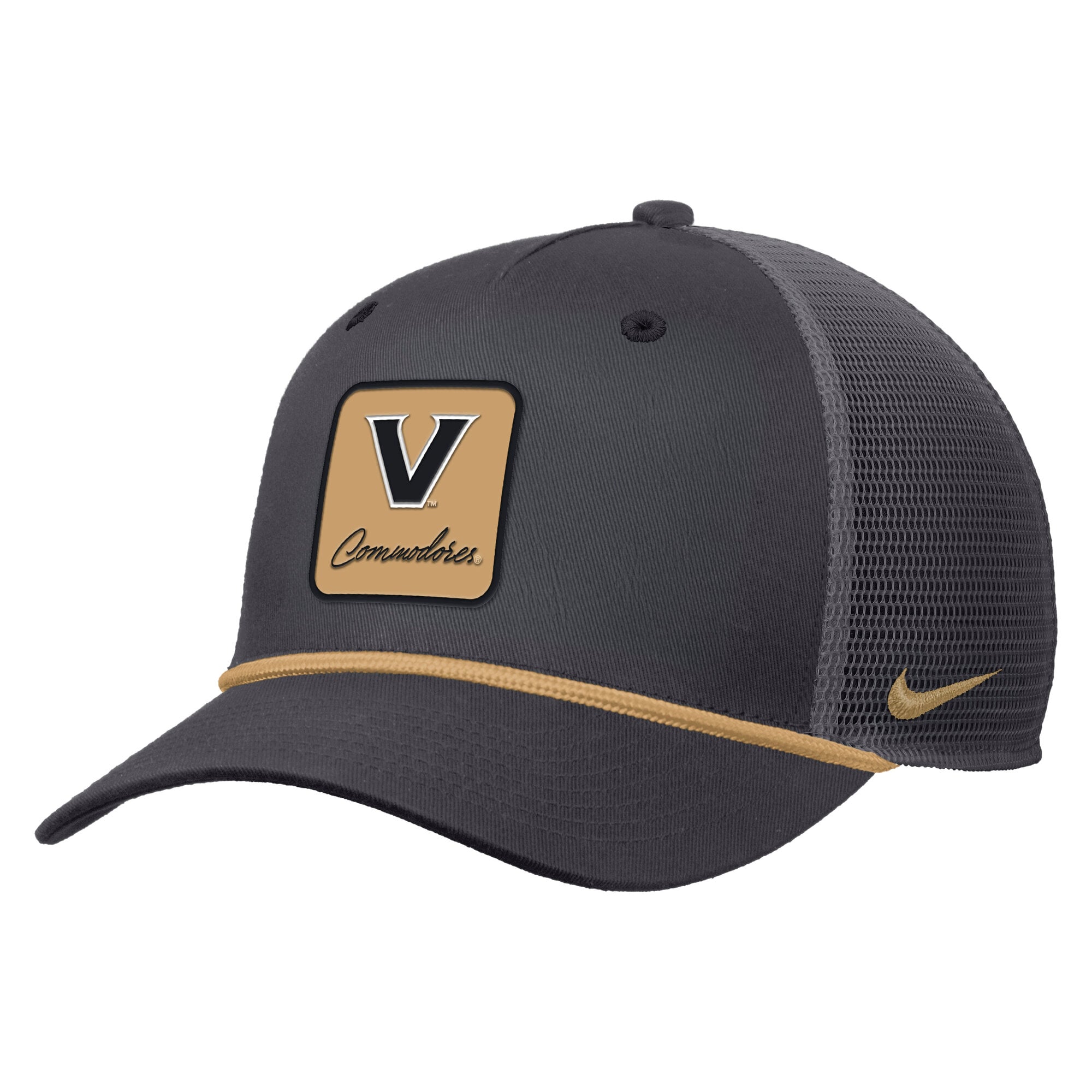 Casquette trucker Nike Vanderbilt Commodores Primetime Logo Script Rise Rope pour homme, couleur anthracite.
