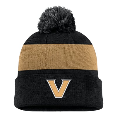 Bonnet rayé à logo Nike Primetime des Vanderbilt Commodores avec pompon - Noir