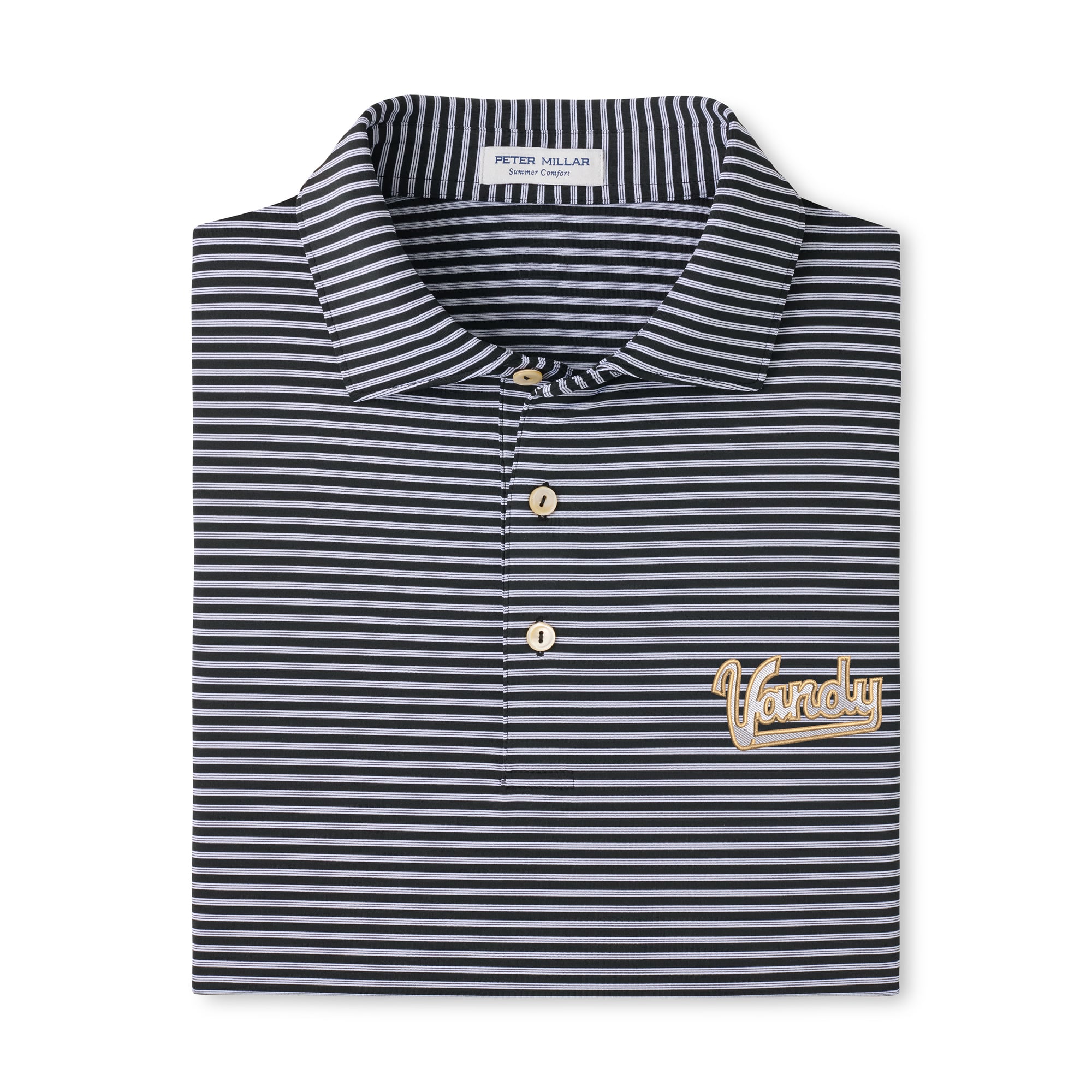 Polo rayé de performance Peter Millar noir Vanderbilt Commodores Tiebreaker pour homme
