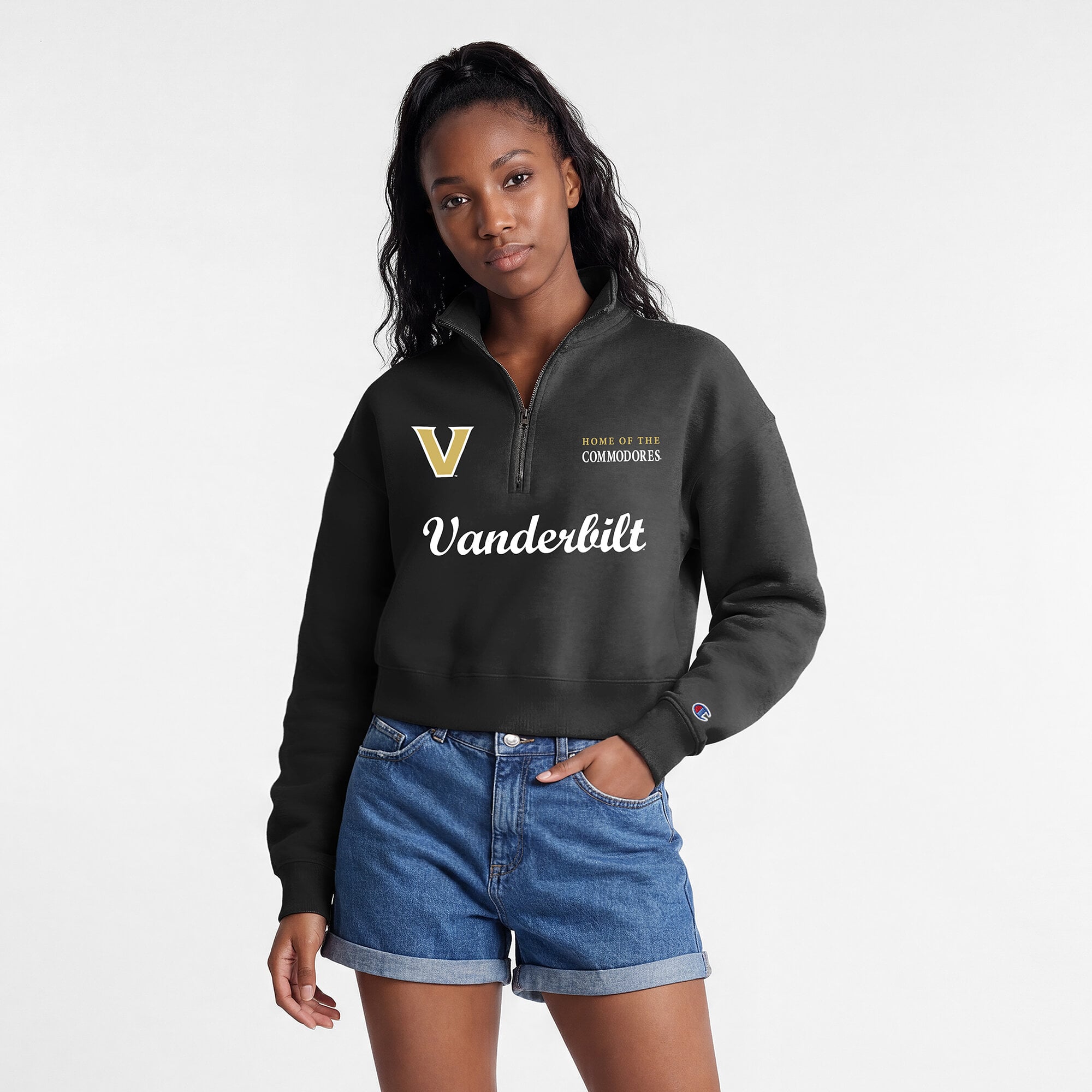 Women's Champion Black Vanderbilt Commodores Academic Triumph Quarter-Zip Tri-Blend Pullover