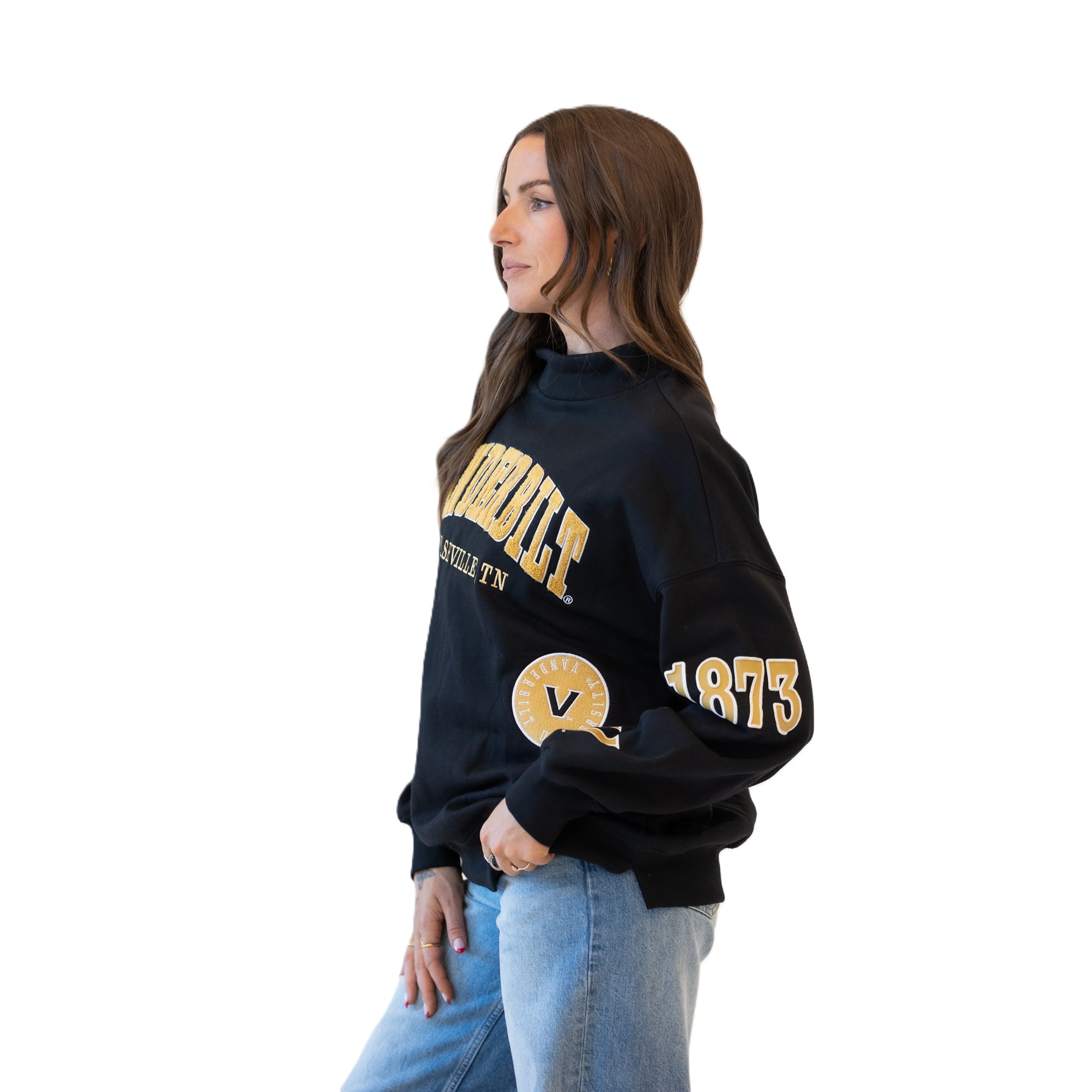 Sweat-shirt à col montant noir écusson des Commodores de Vanderbilt pour femmes, idéal les jours match