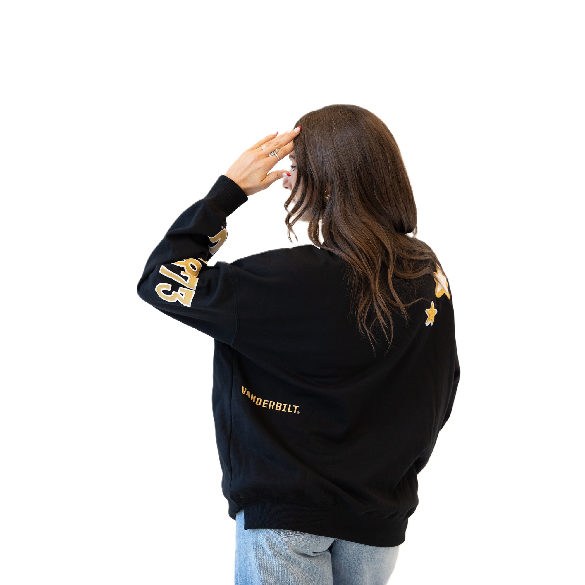 Sweat-shirt à col montant noir écusson des Commodores de Vanderbilt pour femmes, idéal les jours match