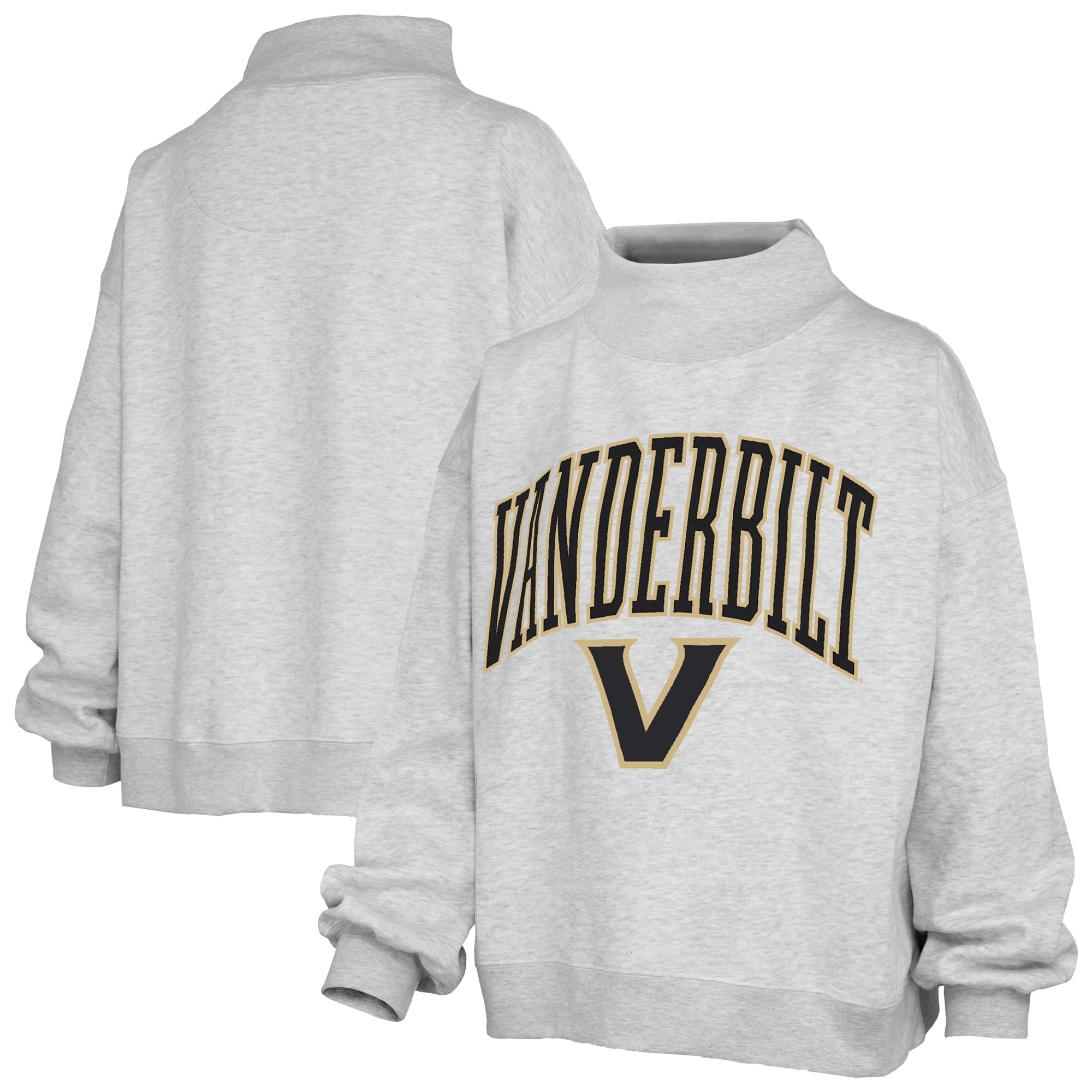 Women's Pressbox Gray Vanderbilt Commodores Nelson Texture Lingo Mock Neck Fleece Sweatshirt