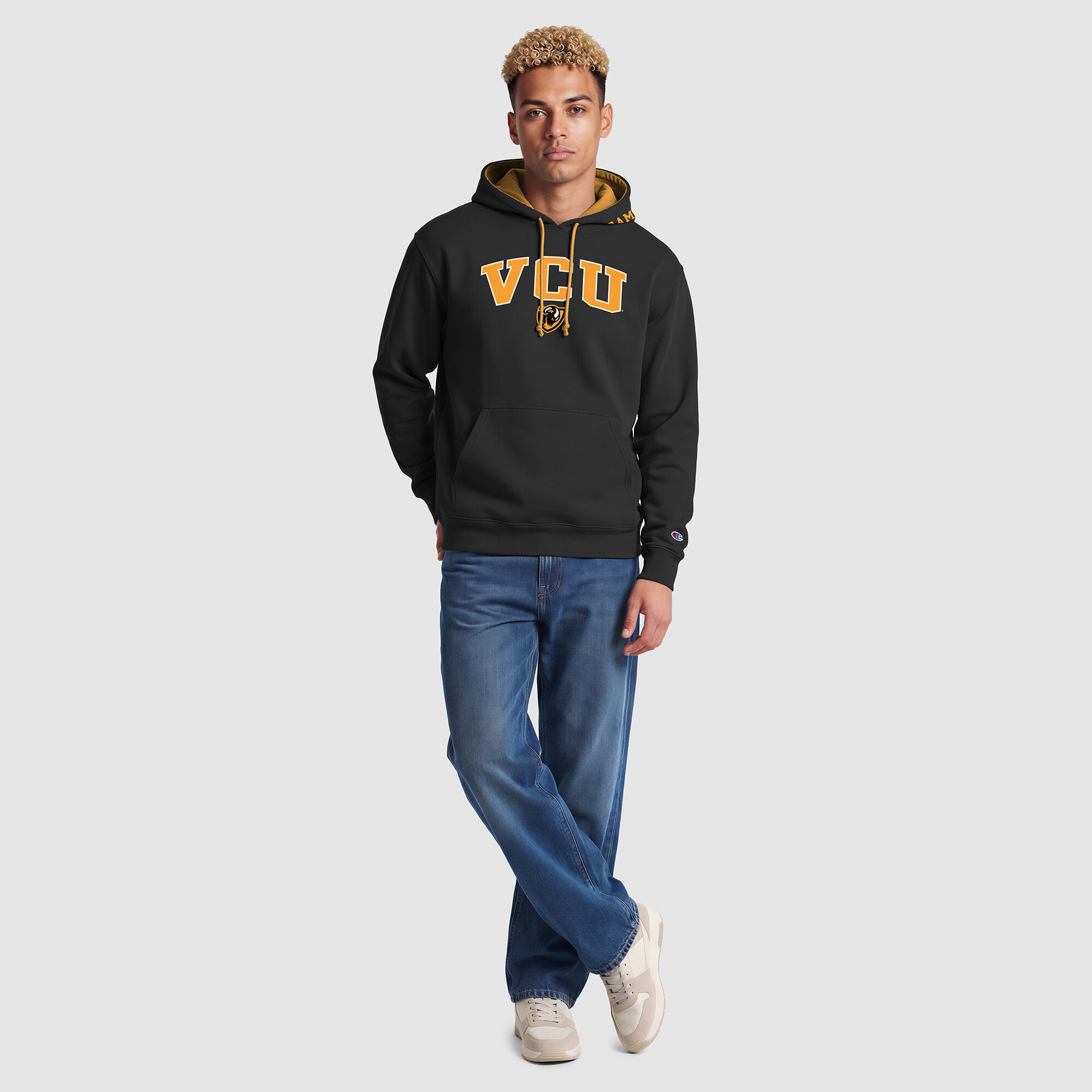 Sweat à capuche contrasté Champion noir et or VCU Rams pour homme
