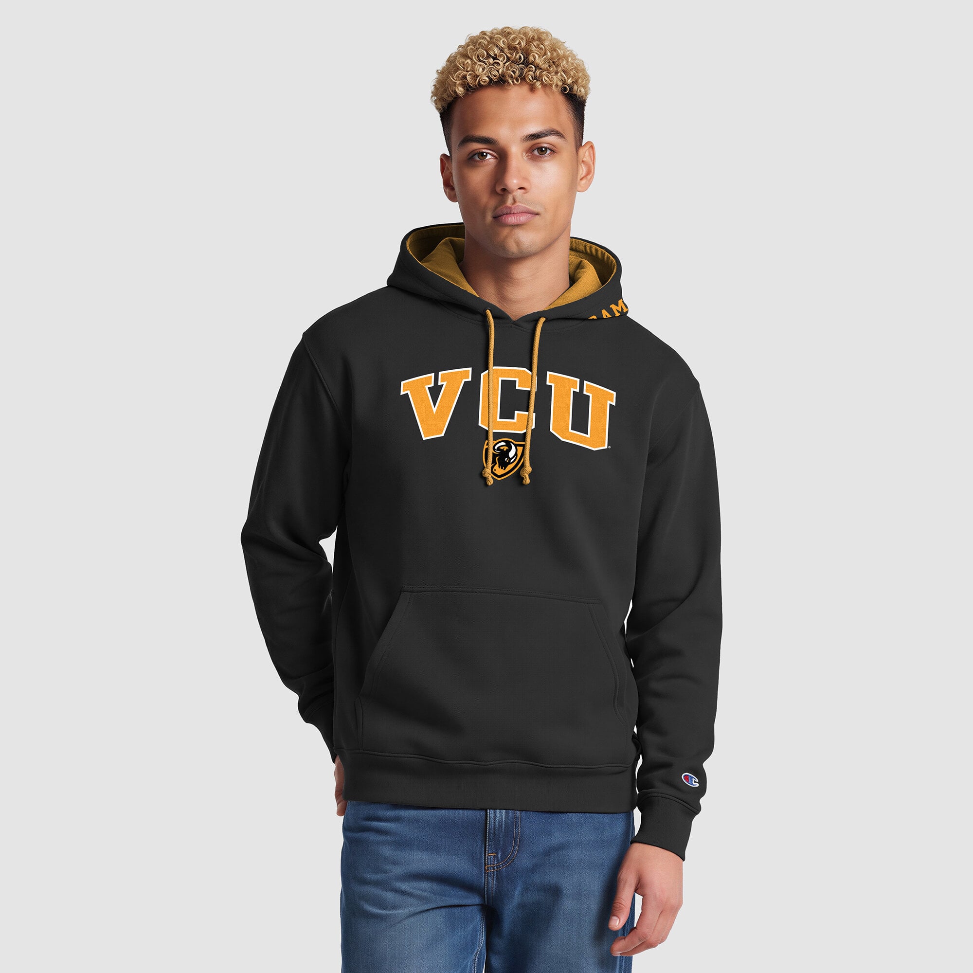 Sweat à capuche contrasté Champion noir et or VCU Rams pour homme