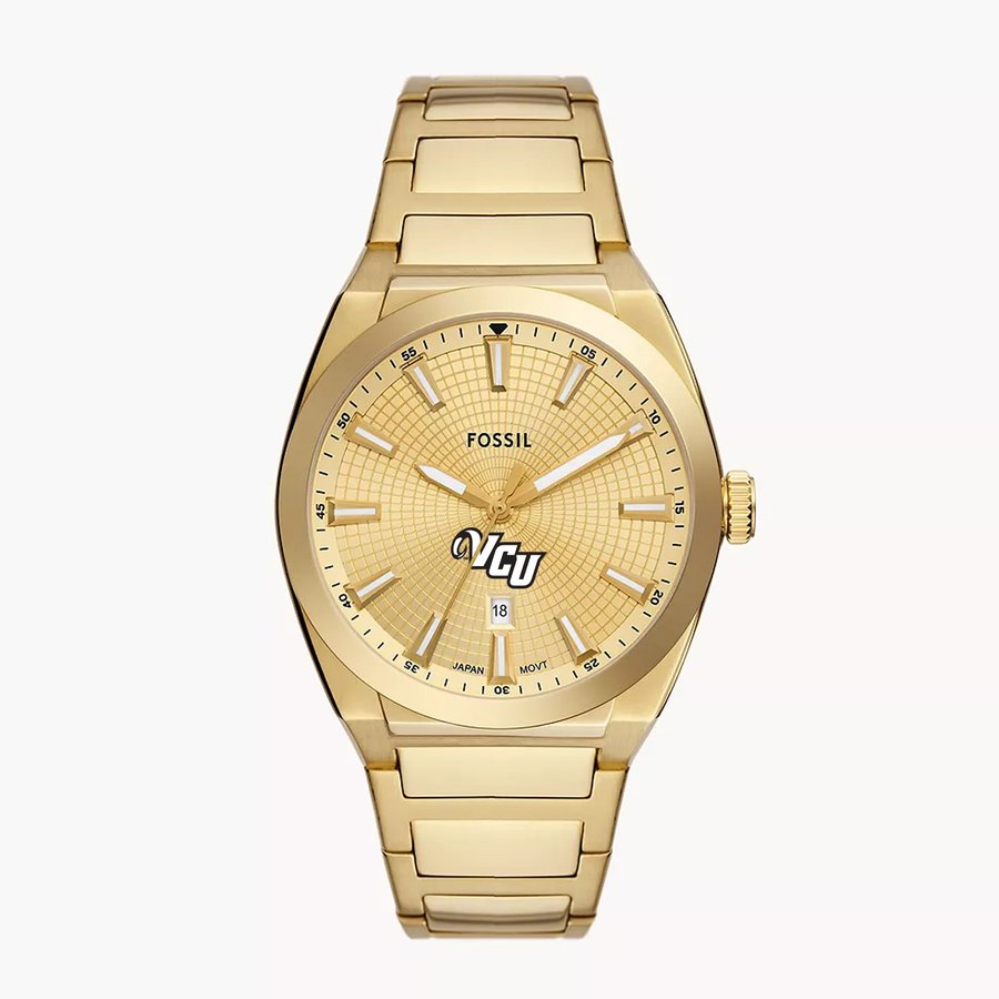 Men's Fossil Gold VCU Rams Everett Three-Hand Date Stainless Steel Watch