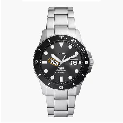 VCU Rams Fossil Blue Dive Three-Hand Date Stainless Steel Watch - Silver