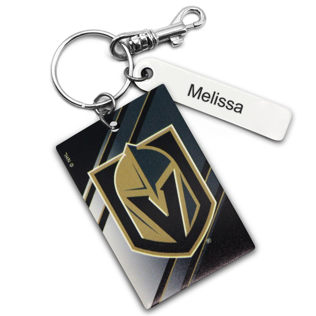 Vegas Golden Knights Black Personalized Leather Rectangle Keychain