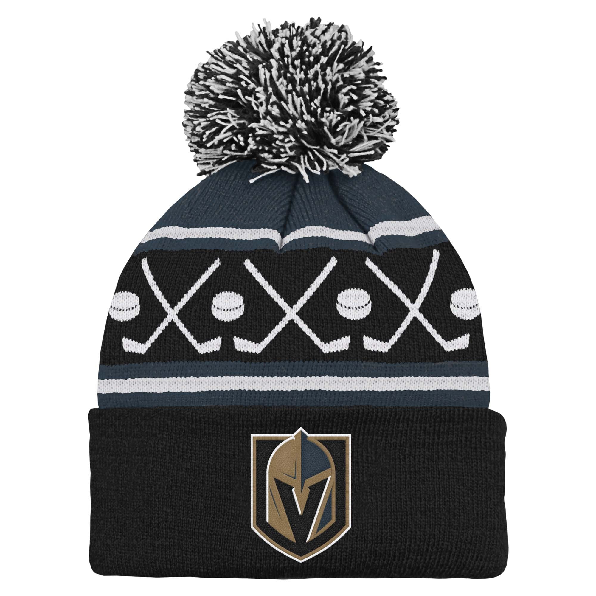 Bonnet tricoté à revers et pompon pour bébé Black Vegas Golden Knights Face-Off