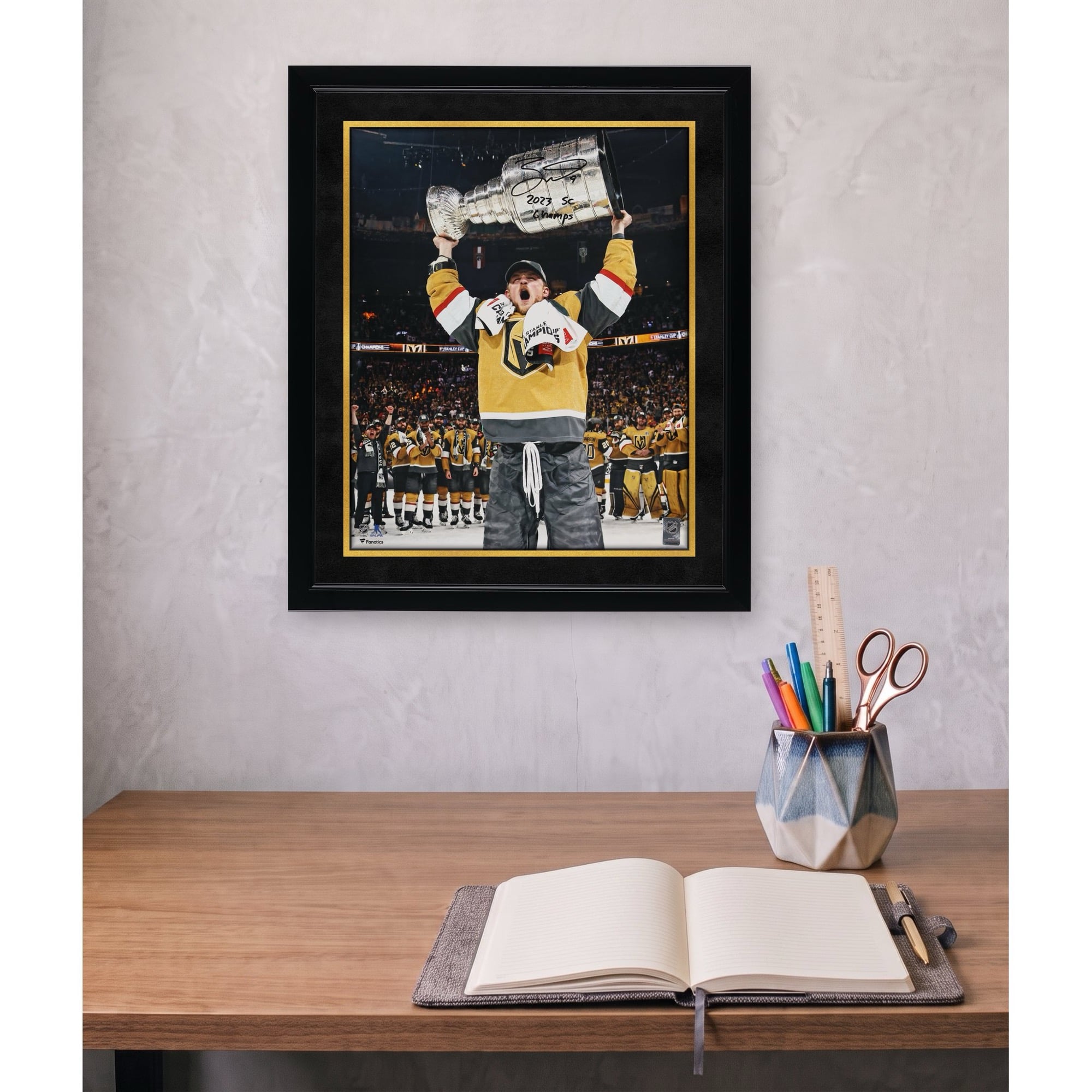 Jack Eichel Vegas Golden Knights Autographed 2023 Stanley Cup Champions 16" x 20" Raising Cup Photograph with "2023 SC Champs" Inscription