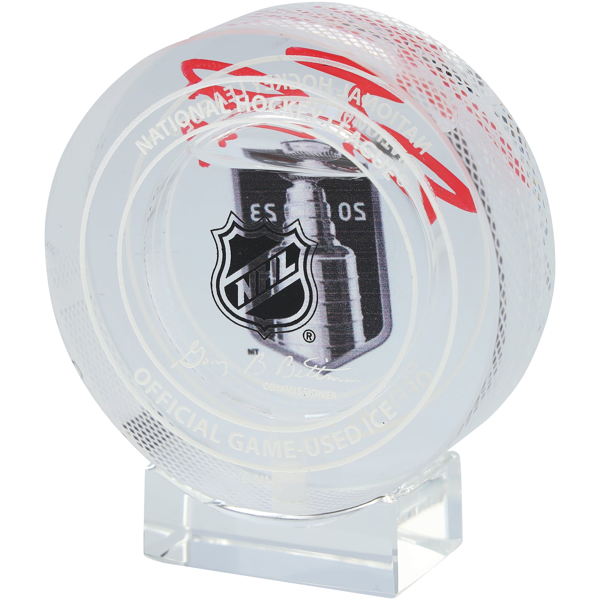 Rondelle de cristal autographiée par Jack Eichel, des Golden Knights de Vegas, champions de la Coupe Stanley 2023 - Remplie de glace de la finale de la Coupe Stanley 2023