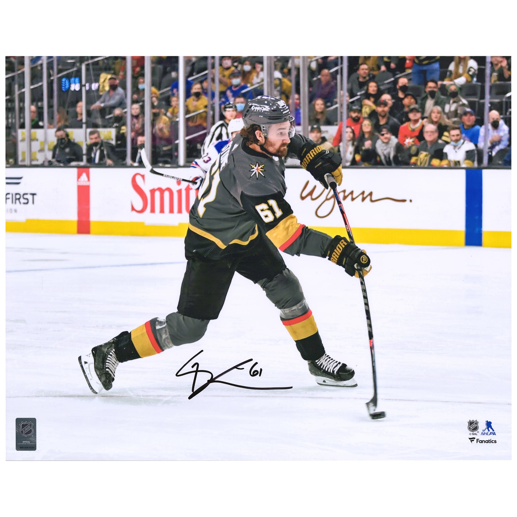 Photo de Mark Stone, joueur des Golden Knights de Vegas, autographiée (maillot noir, 40 x 50 cm).